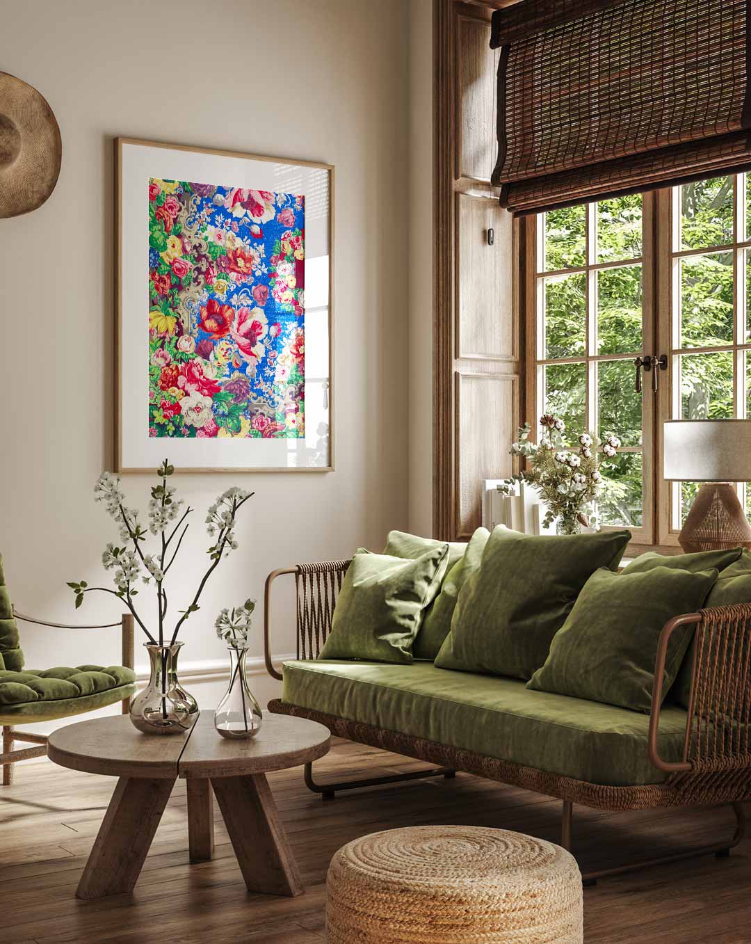 Bloemenpracht op een Hemelsblauwe Achtergrond Poster