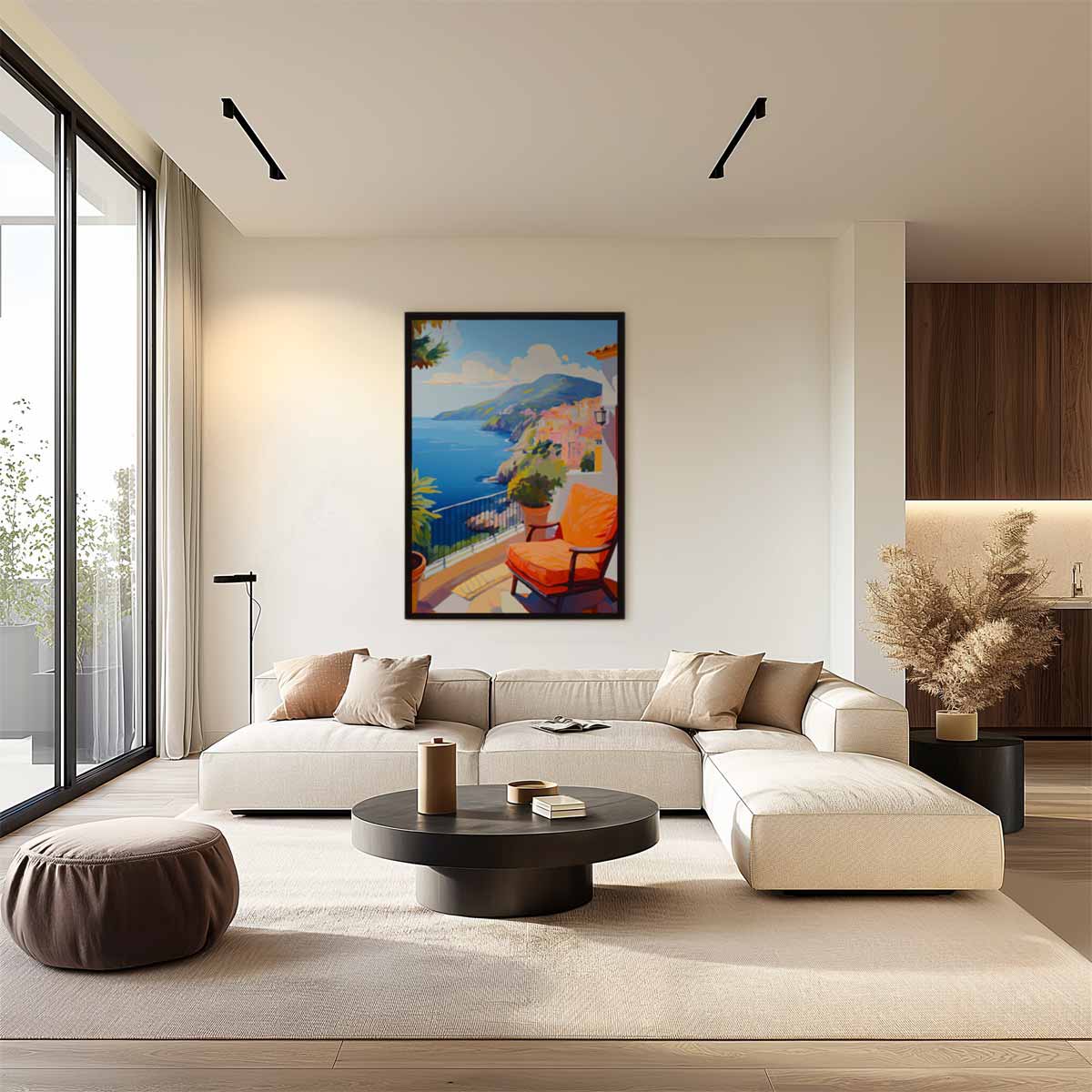 Zonovergoten Terras aan de Kust Kunstwerk-canvas-dibond-plexiglas-wanddecoratie-WallArtistic