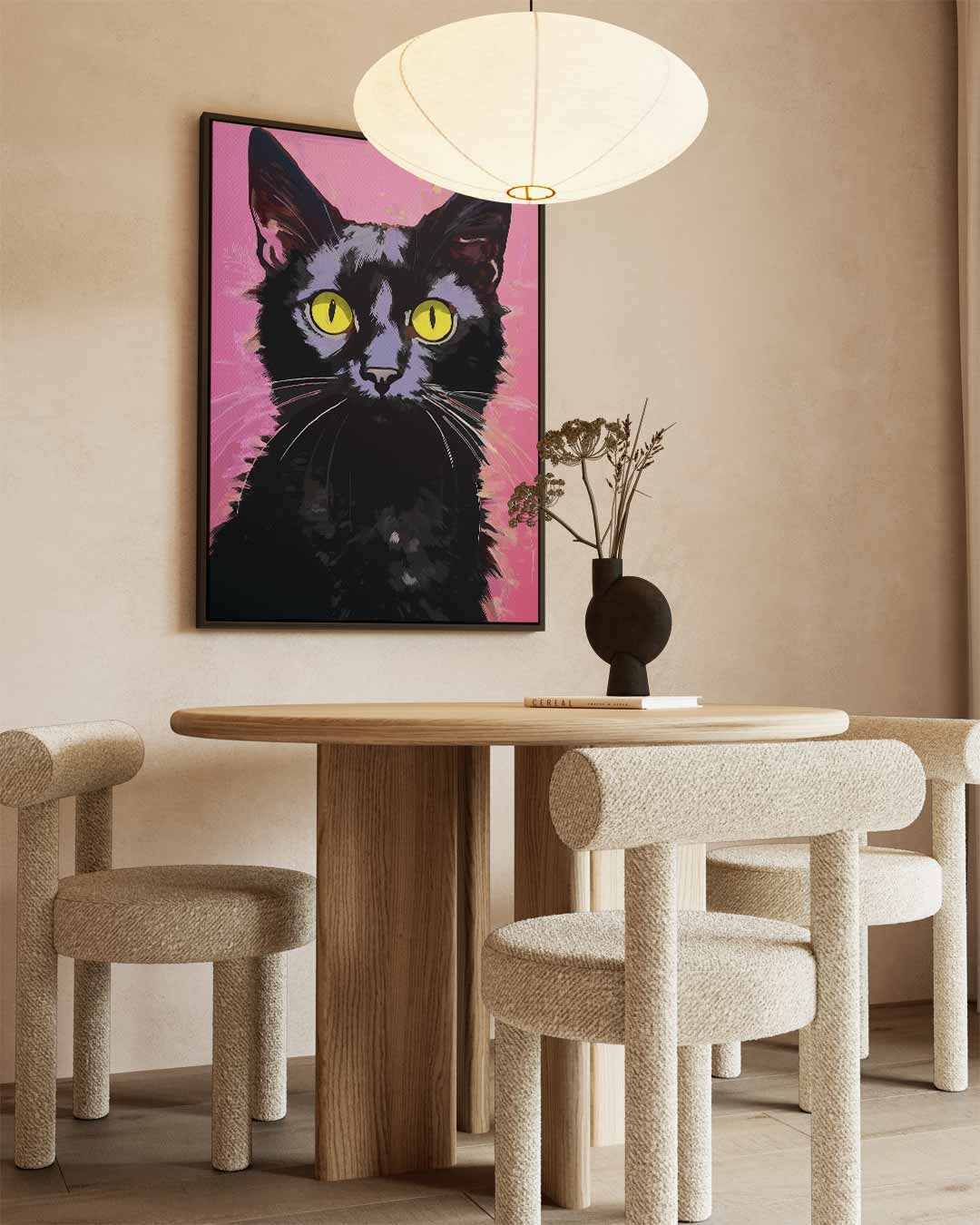 Kattenportret met Roze Achtergrond Kunstwerk-canvas-dibond-plexiglas-wanddecoratie-WallArtistic