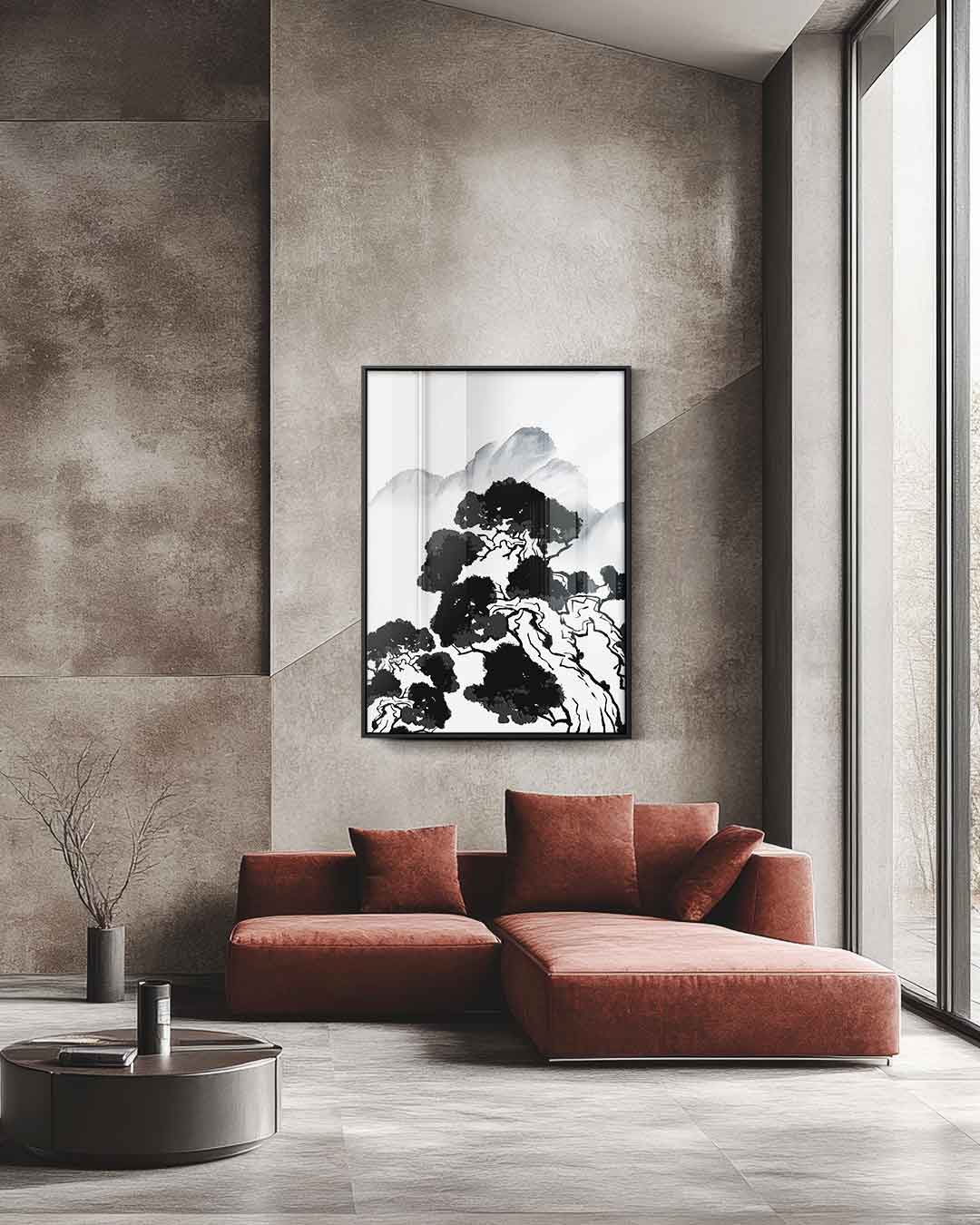 Berglandschap in Oosterse Stijl Kunstwerk-canvas-dibond-plexiglas-wanddecoratie-WallArtistic