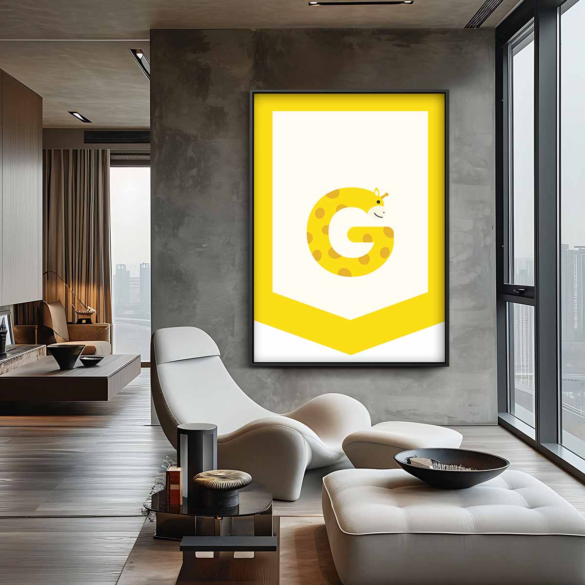 Vrolijke Giraffe Letterkunst Kunstwerk-canvas-dibond-plexiglas-wanddecoratie-WallArtistic
