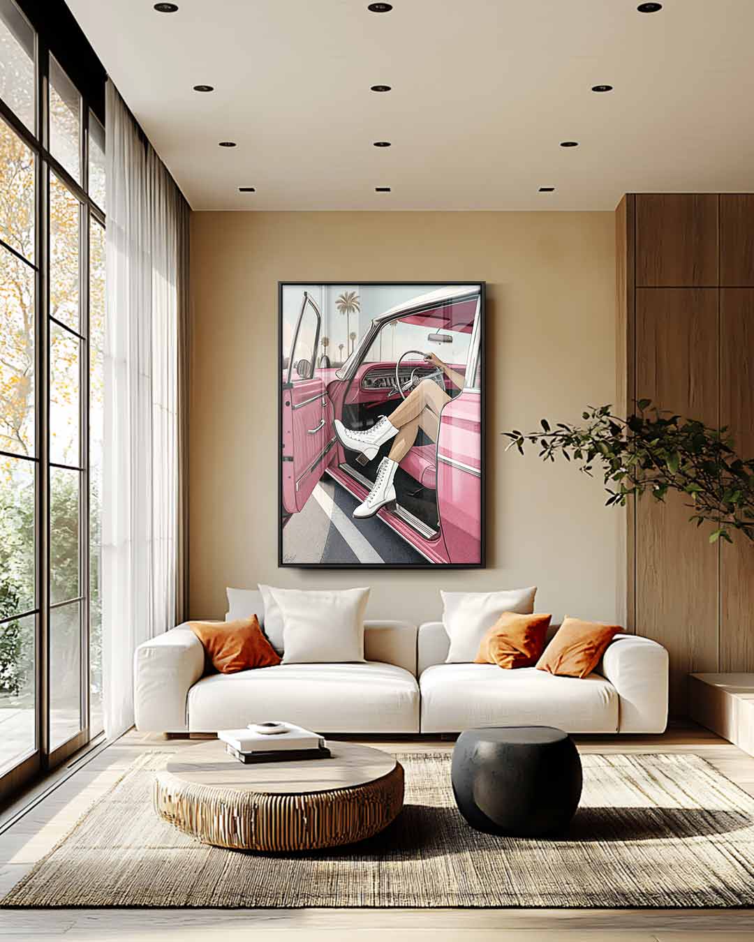 Zonnige Dag in de Retro Cabrio Kunstwerk-canvas-dibond-plexiglas-wanddecoratie-WallArtistic