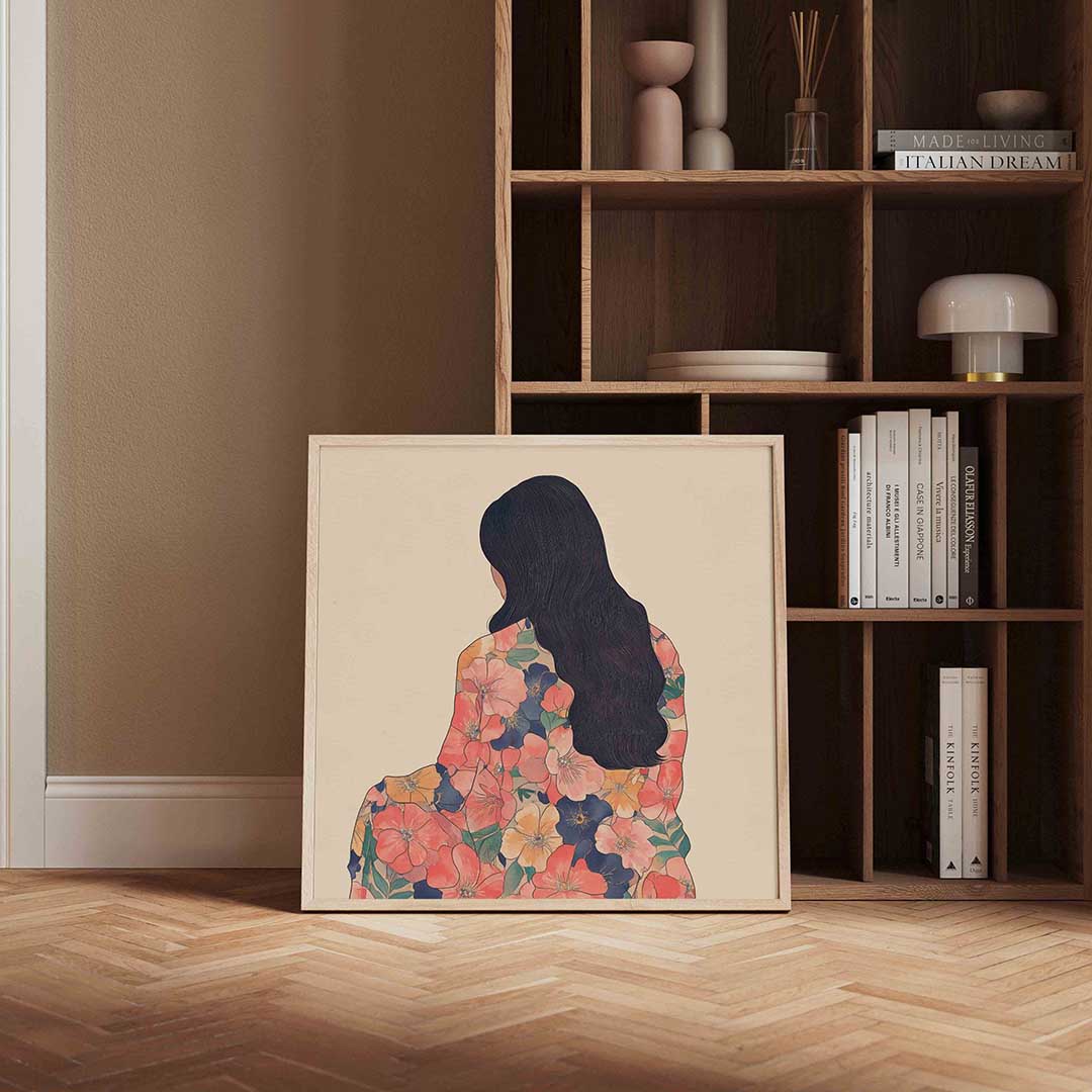 Vrouw met bloemenpatroon Poster