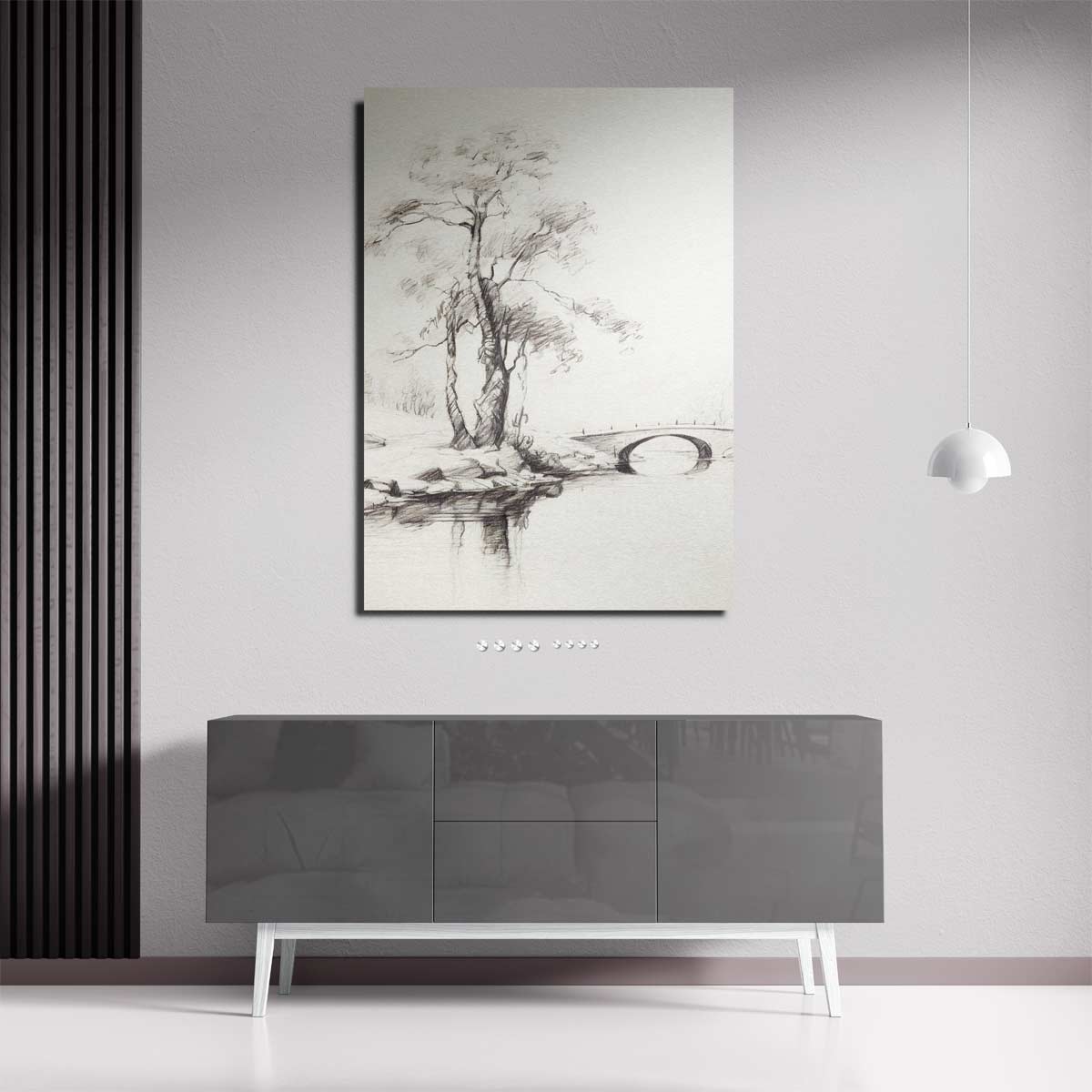 Elegante Boslandschap Schets Kunstwerk-canvas-dibond-plexiglas-wanddecoratie-WallArtistic