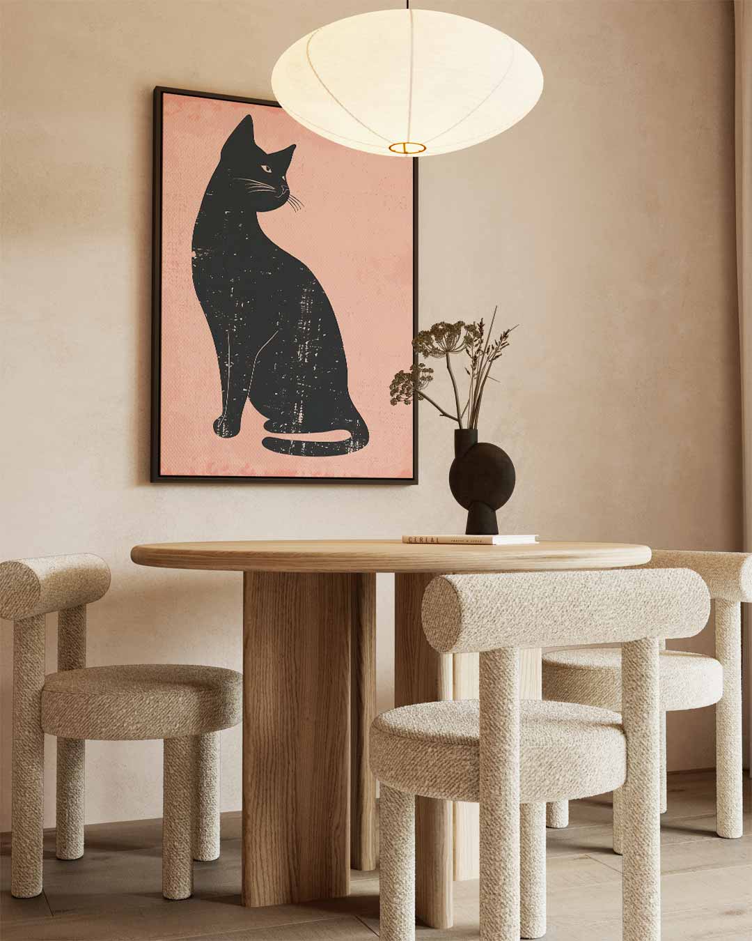 Elegante Zwarte Kat op Rustieke Achtergrond Kunstwerk-canvas-dibond-plexiglas-wanddecoratie-WallArtistic