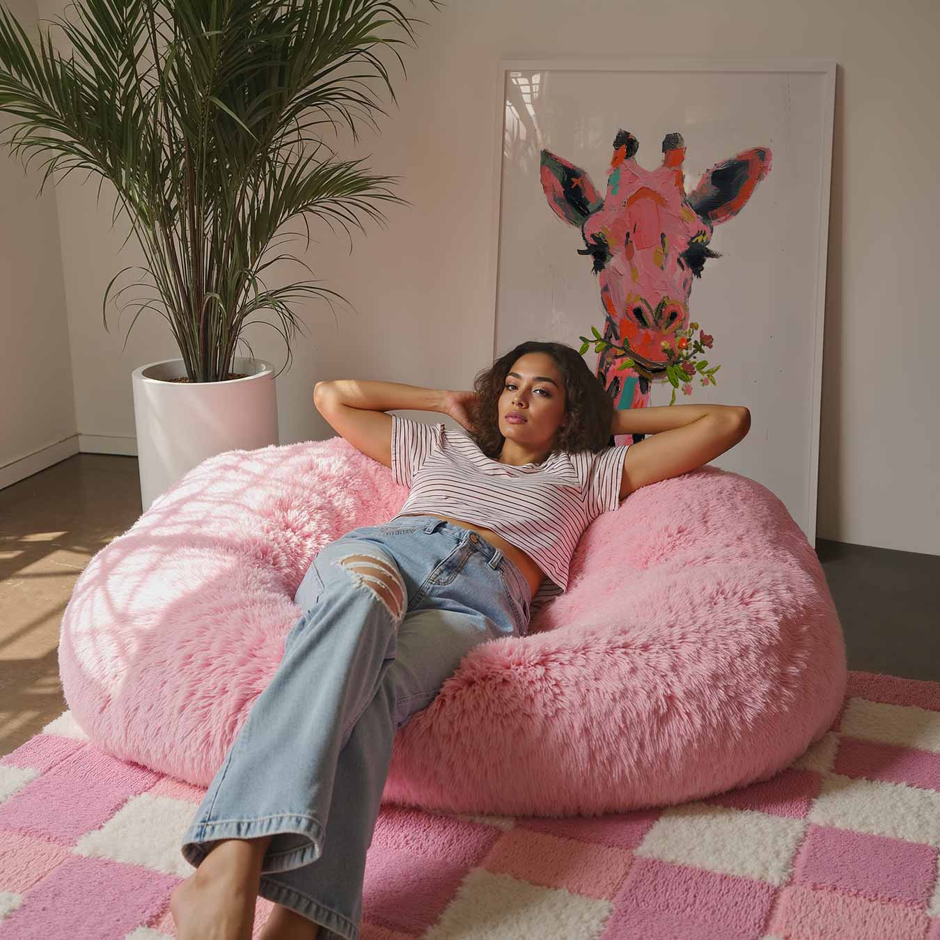 Kleurrijke Giraffe met Bloemen Poster-WallArtistic