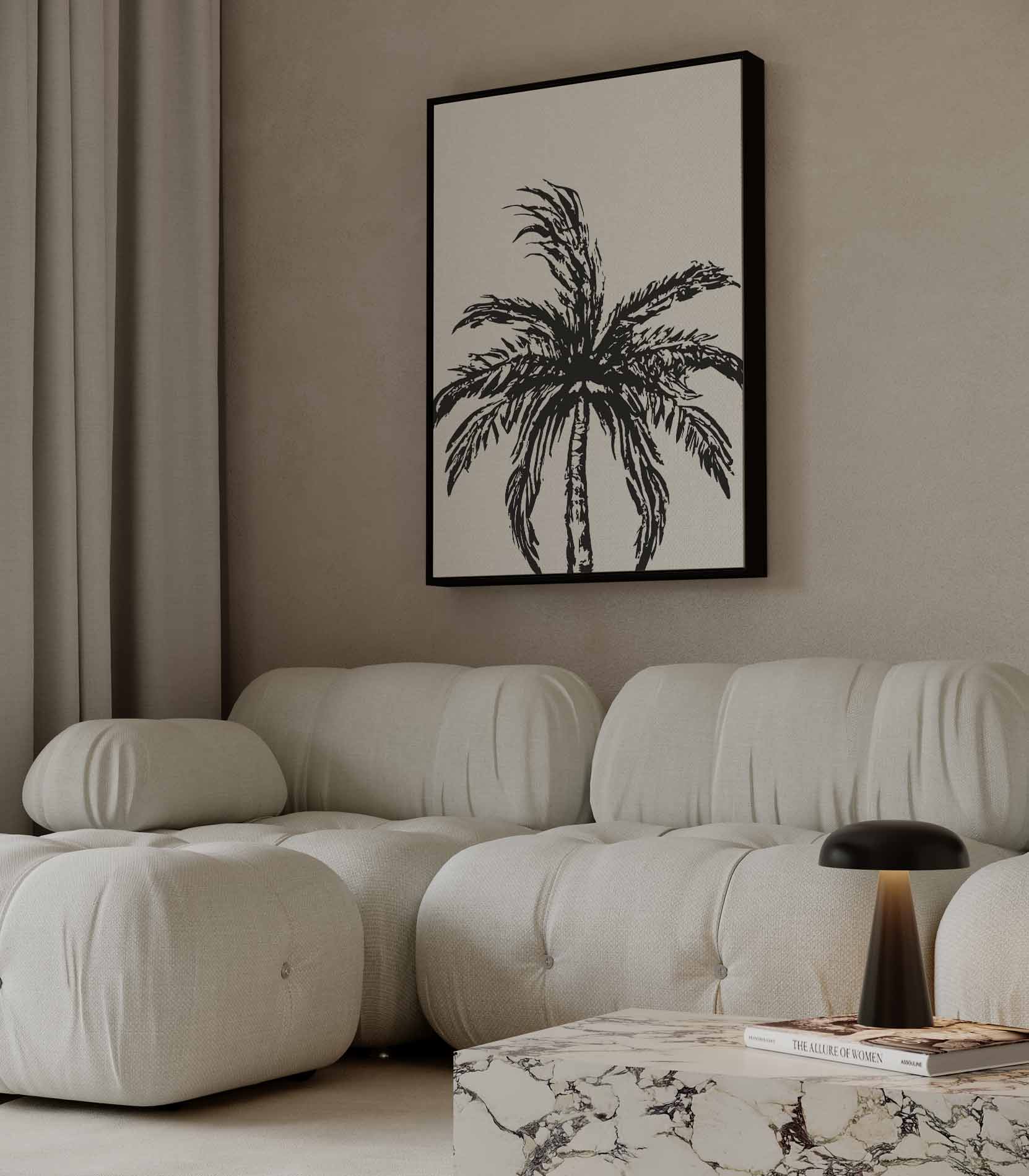 Zwart-Wit Palm Boom Kunstwerk-canvas-dibond-plexiglas-wanddecoratie-WallArtistic