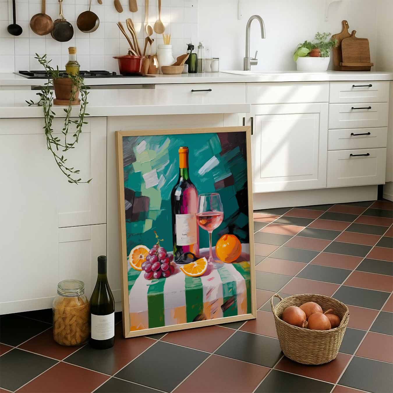 Stijlvolle Wijn en Vruchten Poster