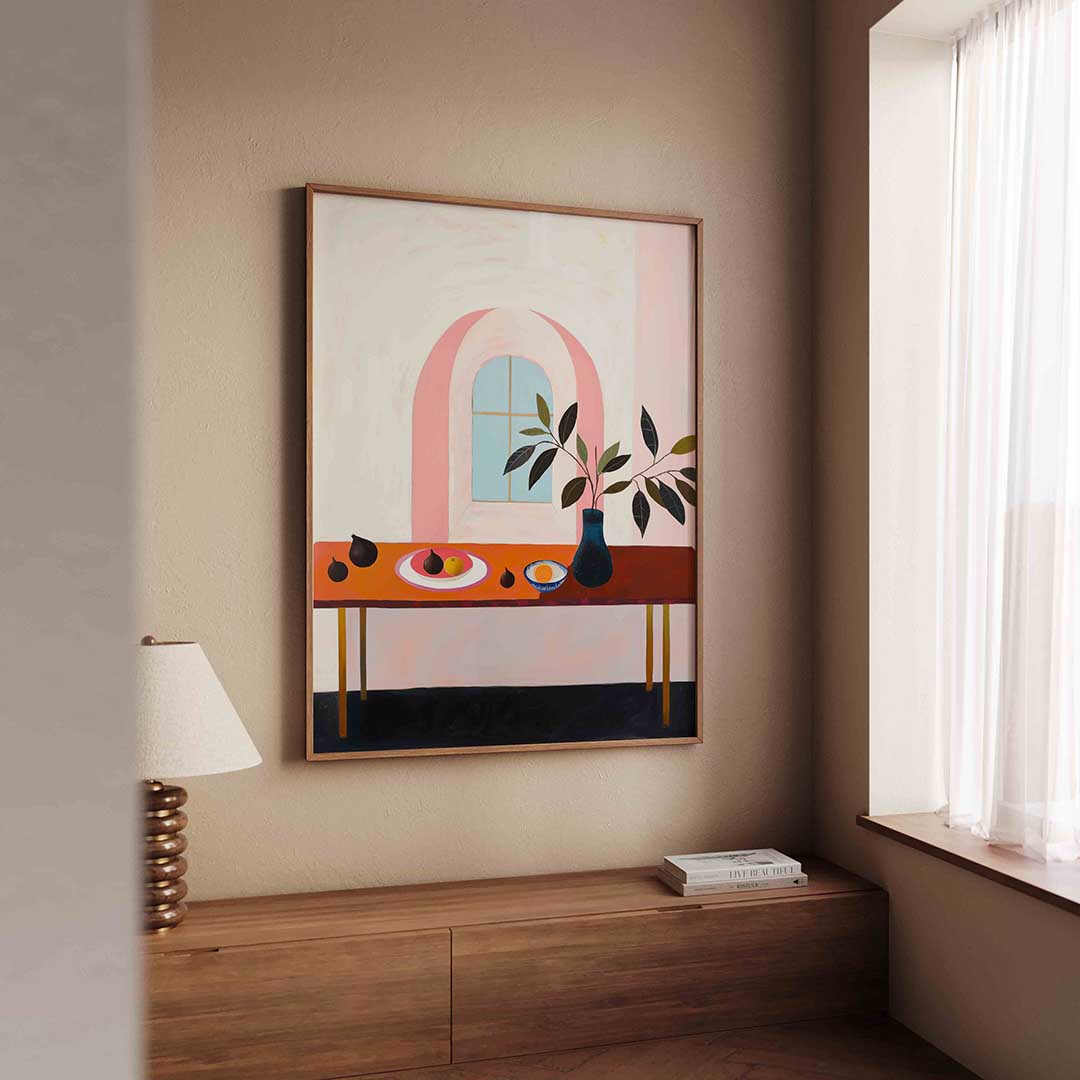 Stilleven met tafel en raam Poster