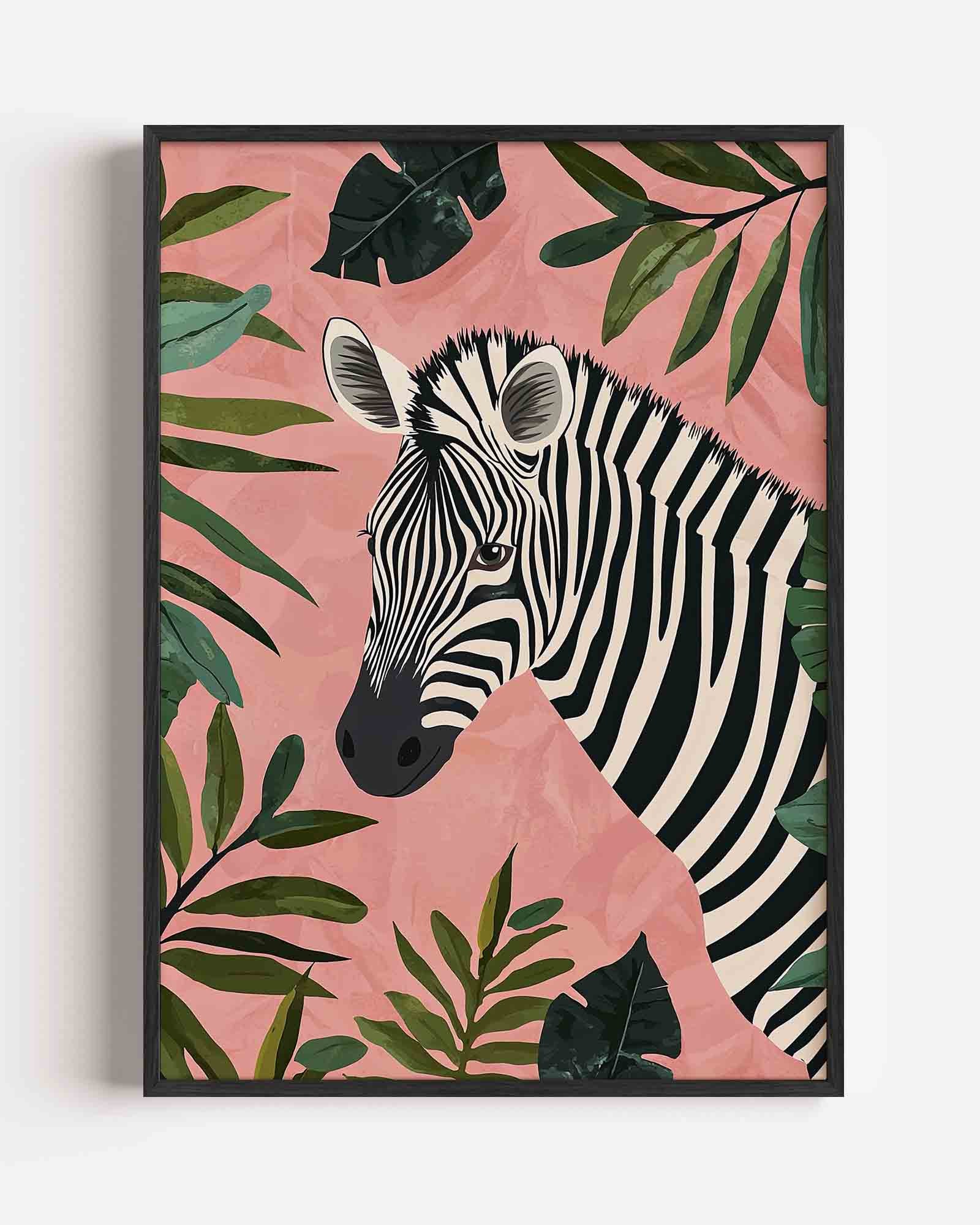 Zebra en bladeren Poster