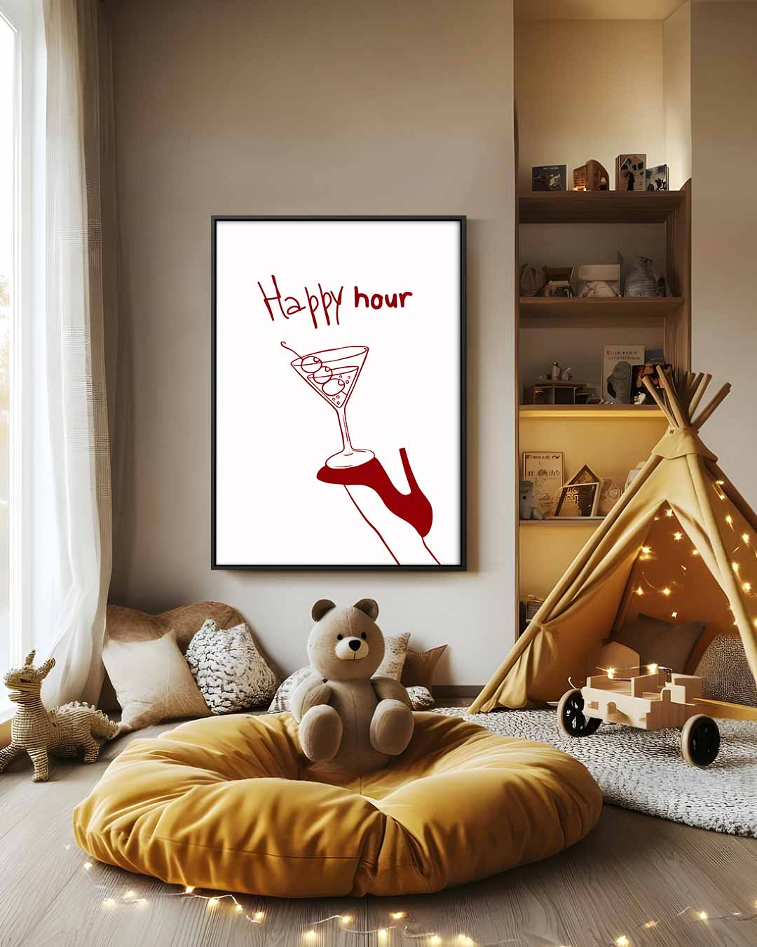 Happy Hour Illustratie Kunstwerk-canvas-dibond-plexiglas-wanddecoratie-WallArtistic