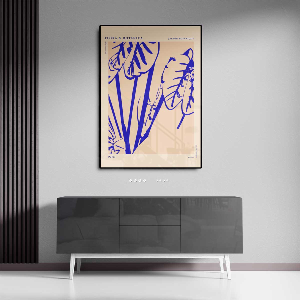 Botanische Bladprint in Blauw Kunstwerk-canvas-dibond-plexiglas-wanddecoratie-WallArtistic