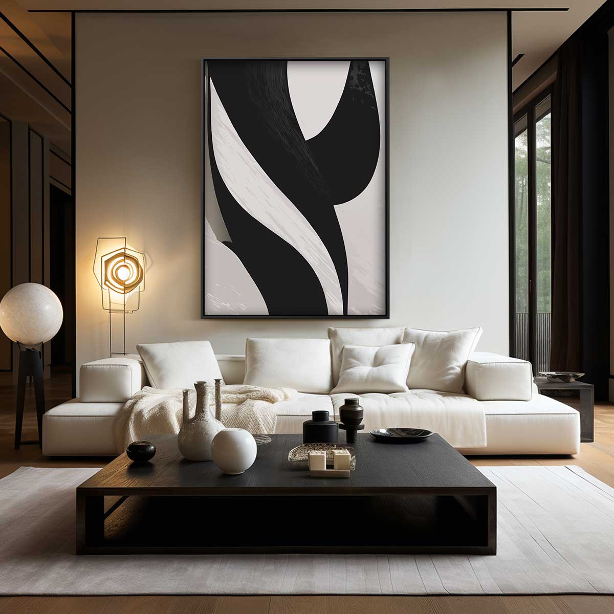 Elegante Vormen in Zwart en Wit Kunstwerk-canvas-dibond-plexiglas-wanddecoratie-WallArtistic