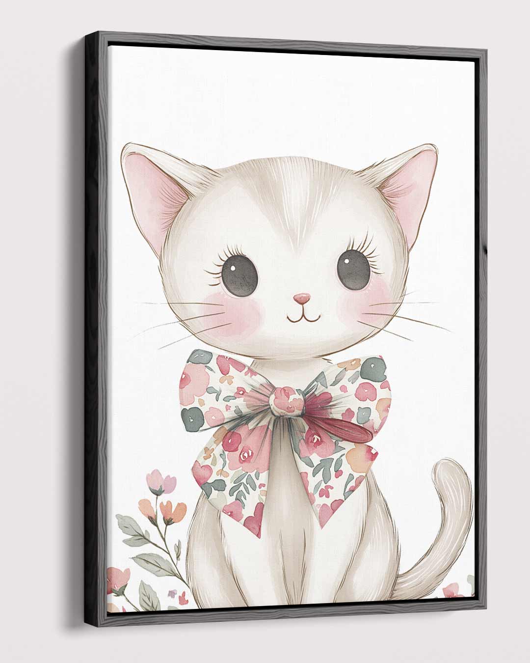 Schattige Kat met Bloemenstrik Kunstwerk-canvas-dibond-plexiglas-wanddecoratie-WallArtistic