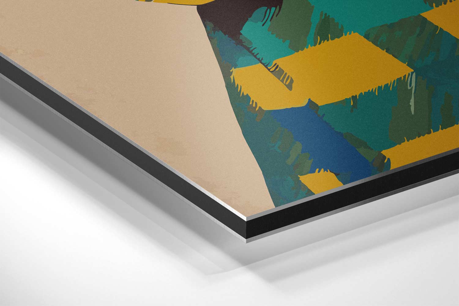 Vrouw in Vrolijk Patroon Kunstwerk-canvas-dibond-plexiglas-wanddecoratie-WallArtistic