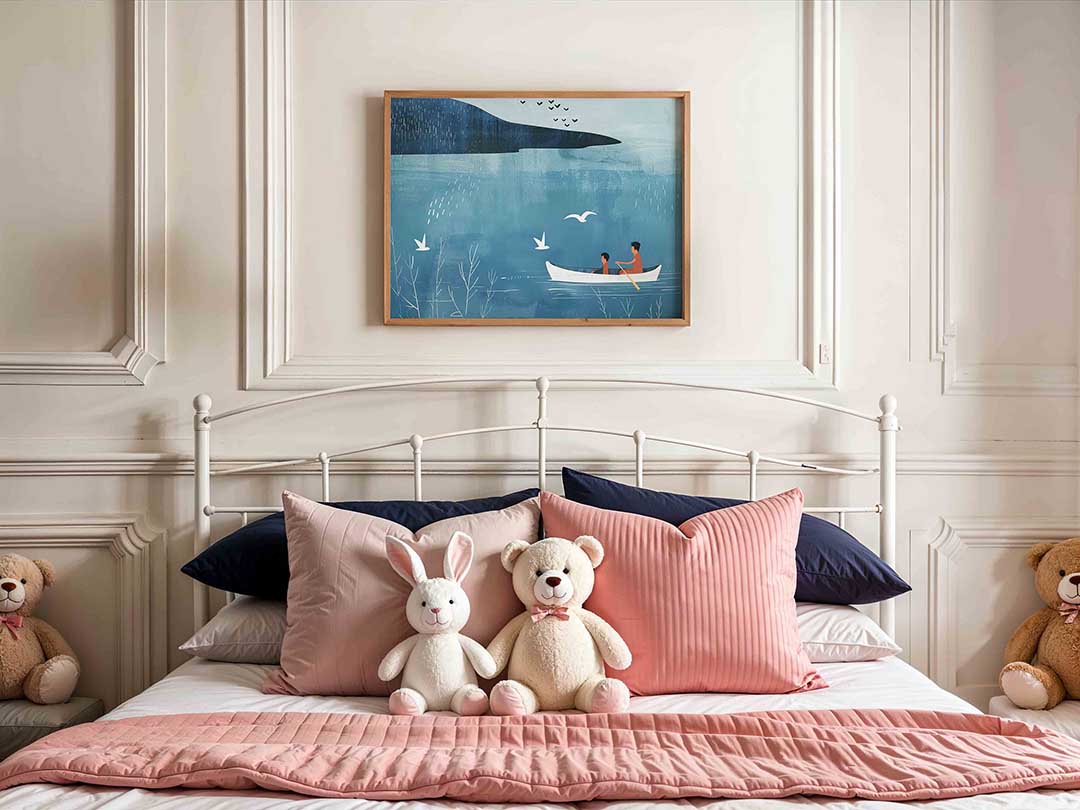 Roeiboot en vogels Poster