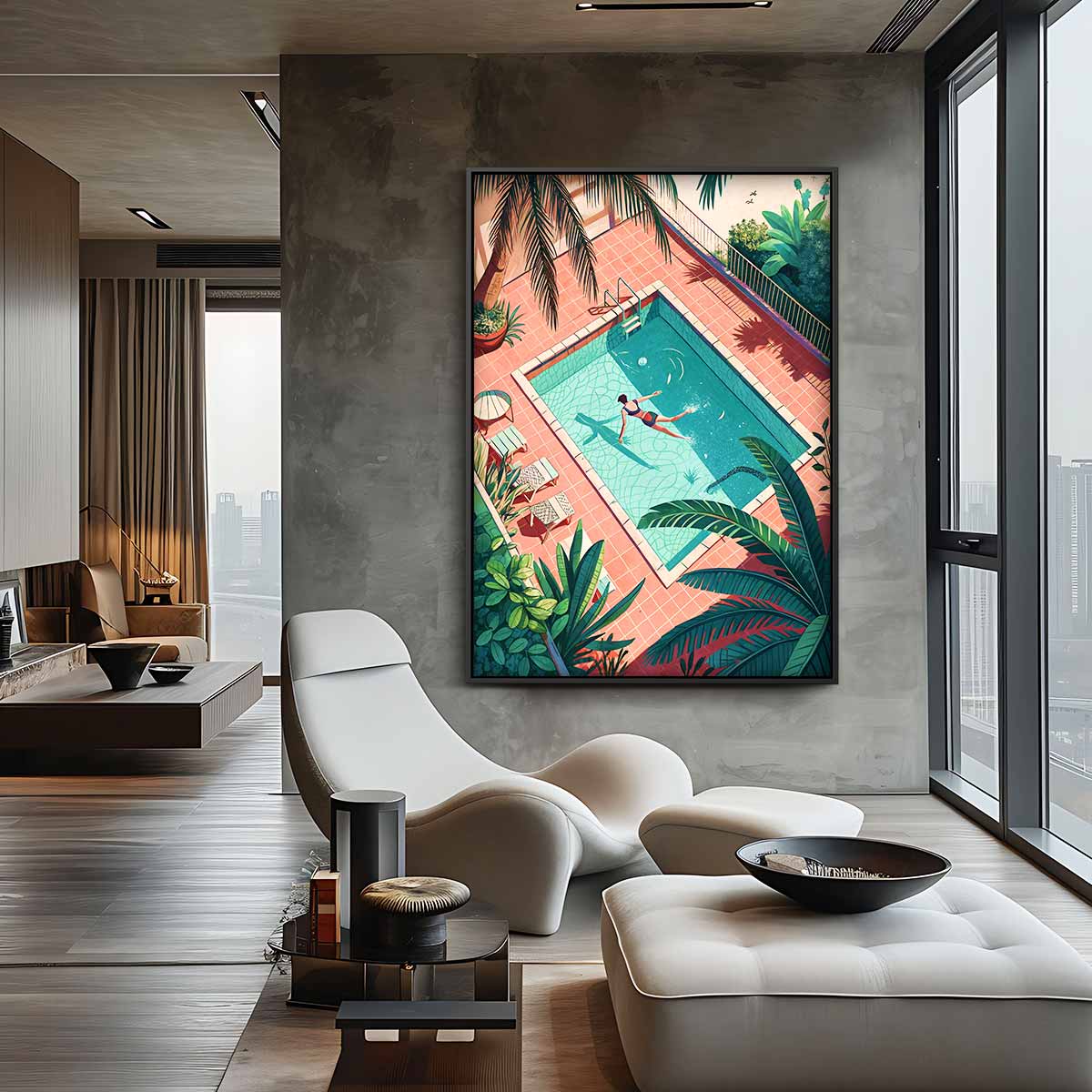 Zwemmen Onder de Palmen Kunstwerk-canvas-dibond-plexiglas-wanddecoratie-WallArtistic