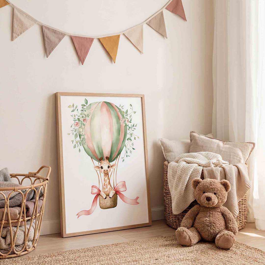 Giraffe in luchtballon Poster