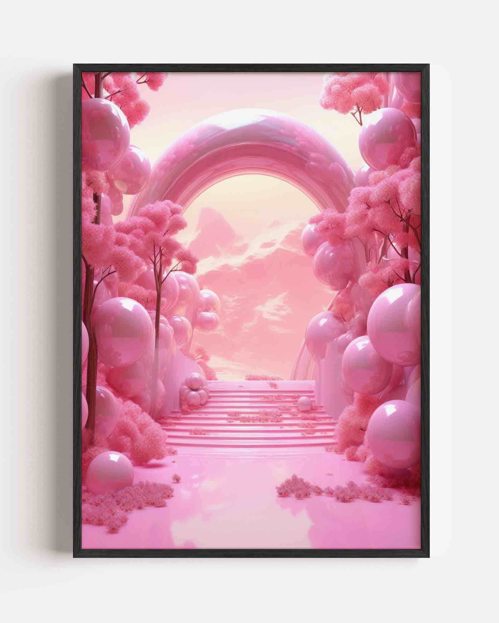 Roze landschap met bogen Poster