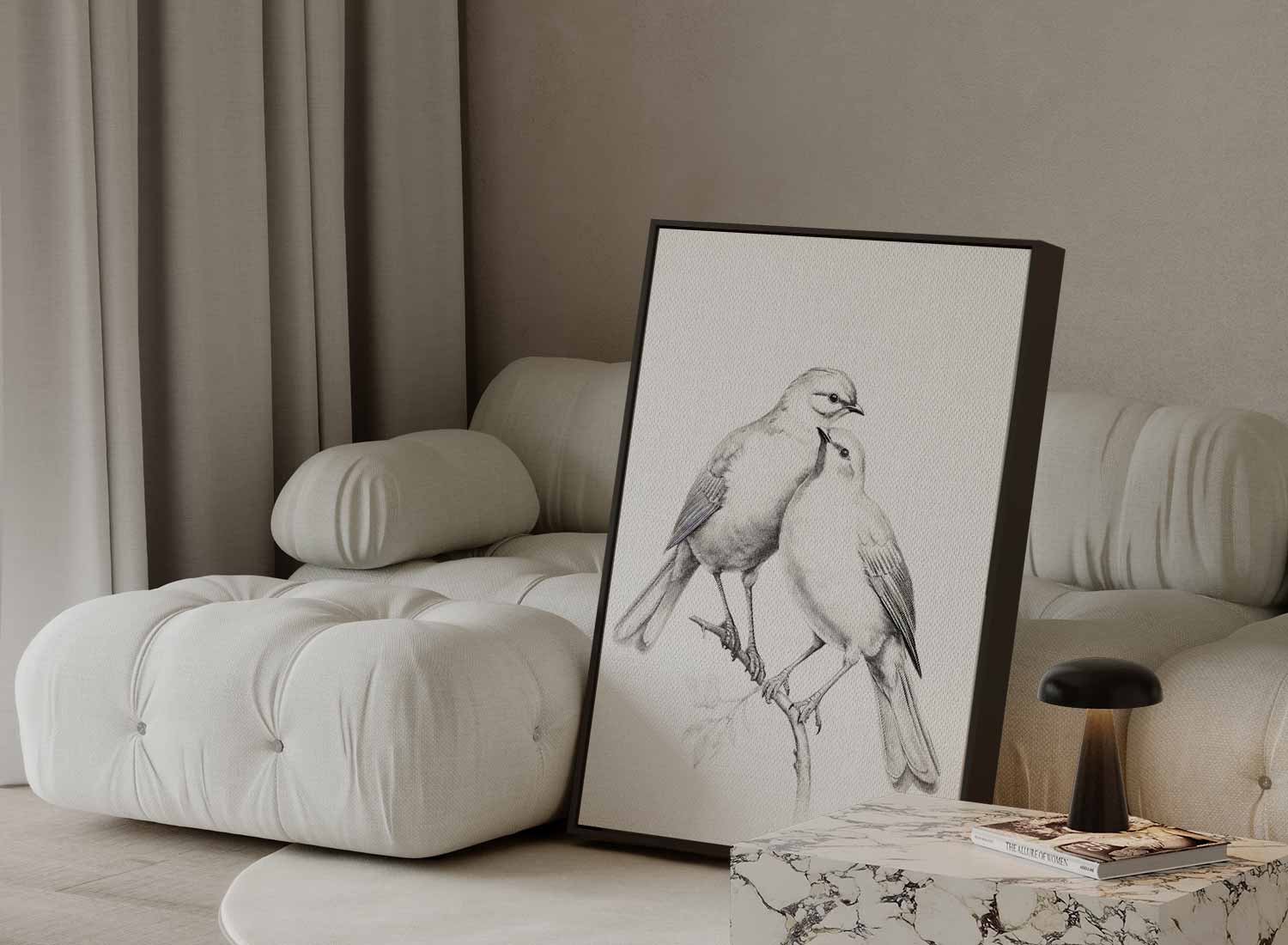 Romantische Vogelschets Kunstwerk-canvas-dibond-plexiglas-wanddecoratie-WallArtistic