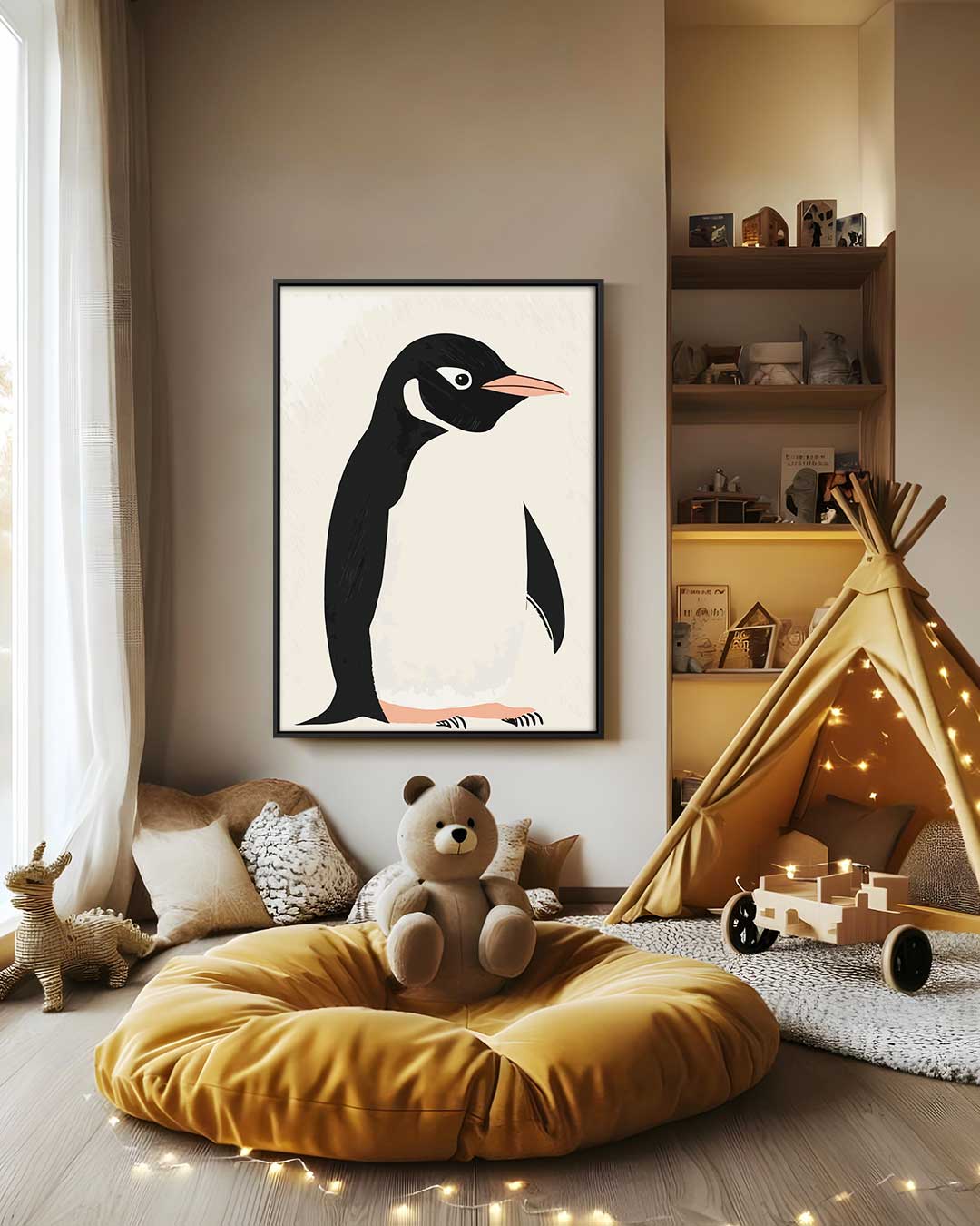 Eigentijdse Pinguïn Illustratie Kunstwerk-canvas-dibond-plexiglas-wanddecoratie-WallArtistic