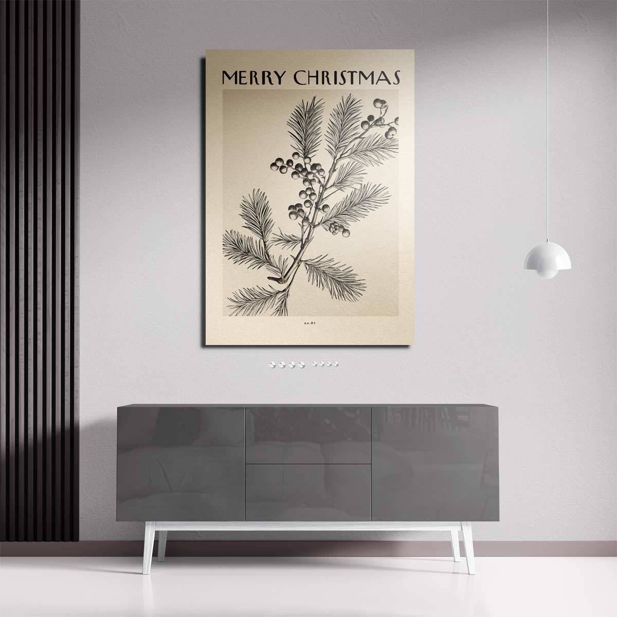 Vintage Kerstkaart met Dennen en Bessen Kunstwerk-canvas-dibond-plexiglas-wanddecoratie-WallArtistic