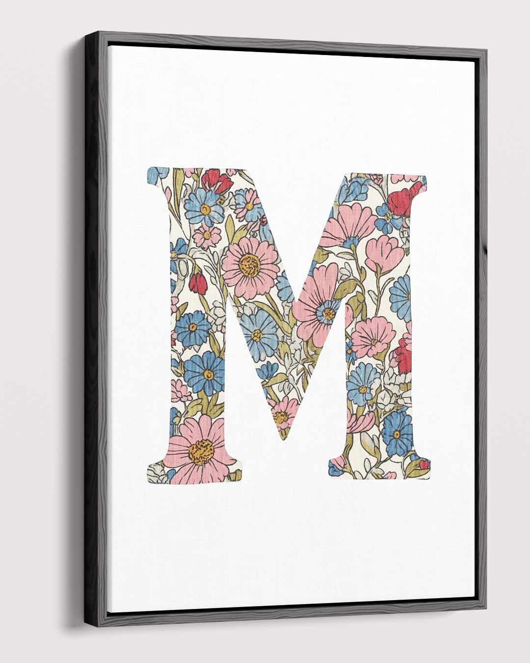 Bloemenpatroon Muurdecoratie Letter M Kunstwerk-canvas-dibond-plexiglas-wanddecoratie-WallArtistic