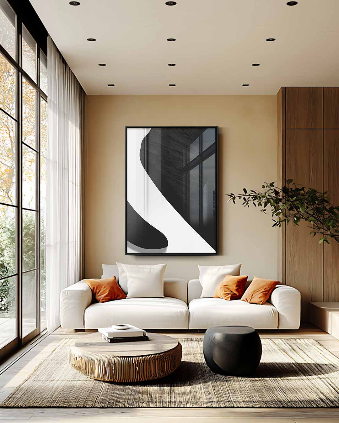 Elegante Abstractie in Zwart & Wit Kunstwerk-canvas-dibond-plexiglas-wanddecoratie-WallArtistic