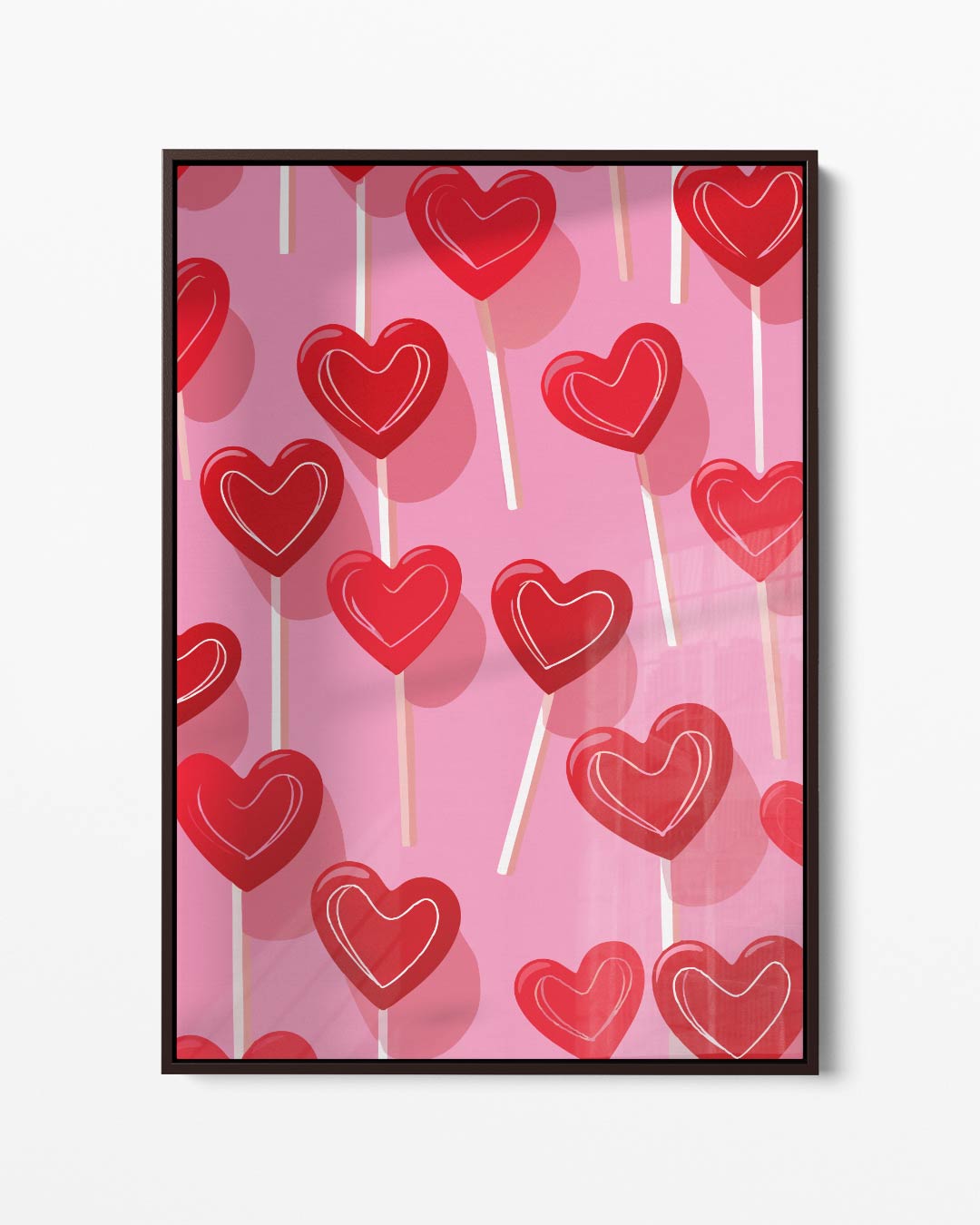 Hartvormige Lollies Op Roze Achtergrond Kunstwerk-canvas-dibond-plexiglas-wanddecoratie-WallArtistic