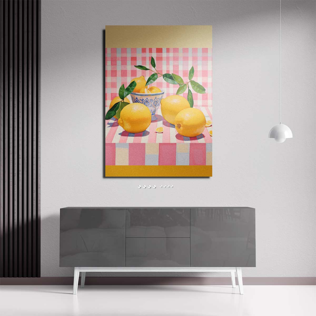 Citroenen in Speelse Strepen Kunstwerk-canvas-dibond-plexiglas-wanddecoratie-WallArtistic