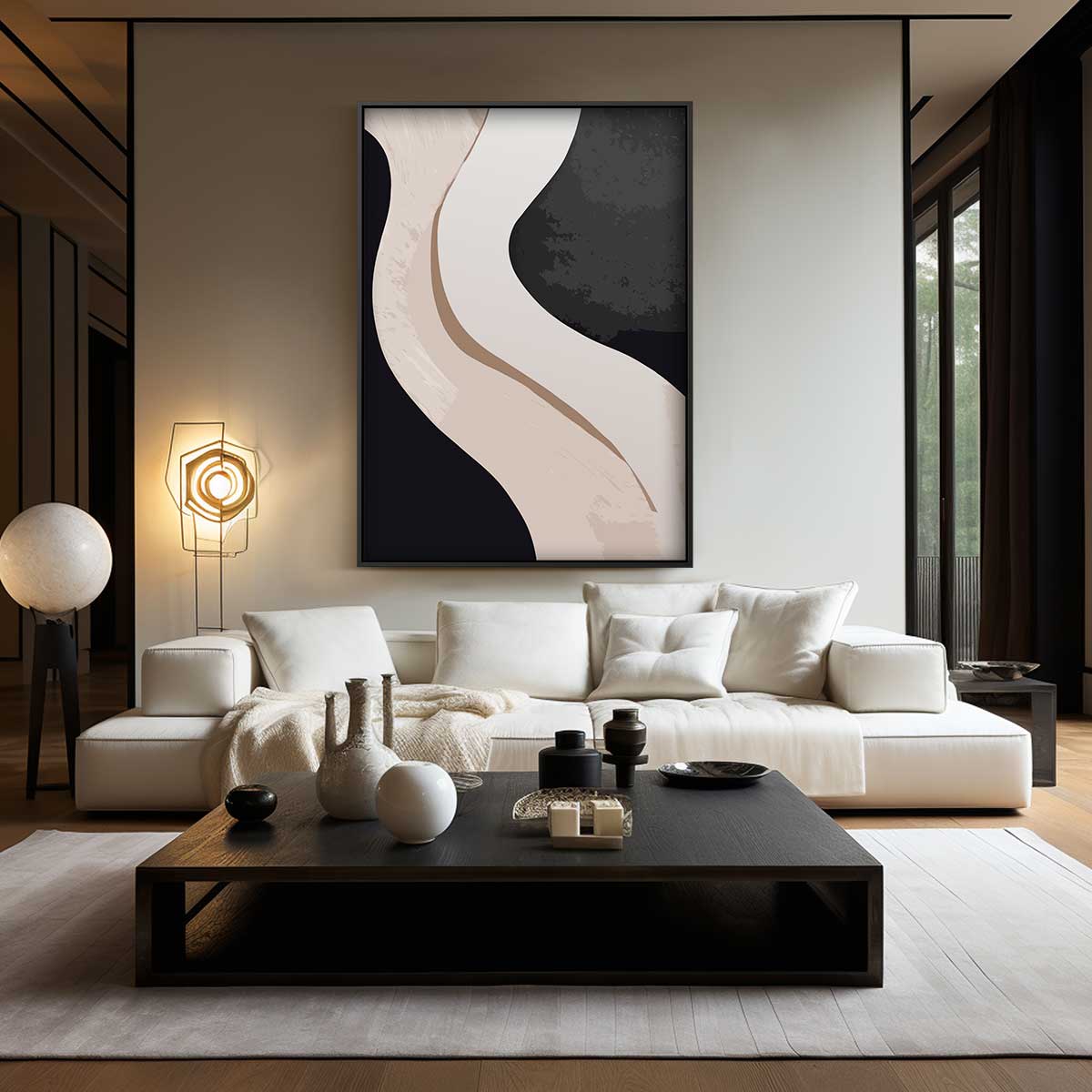 Abstracte Golven in Beige Kunstwerk-canvas-dibond-plexiglas-wanddecoratie-WallArtistic