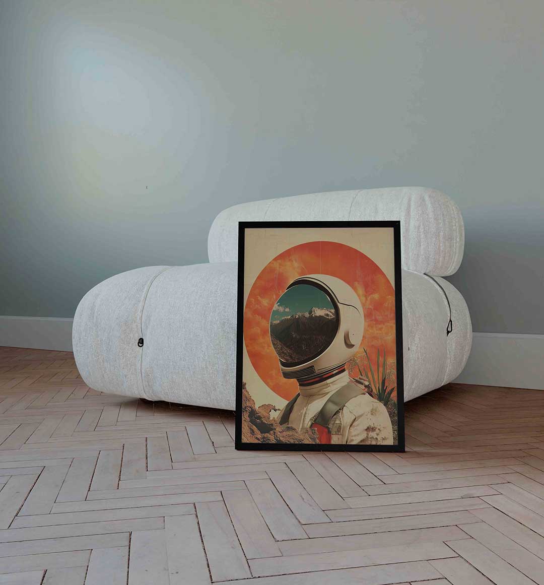 Astronaut en bergen Poster