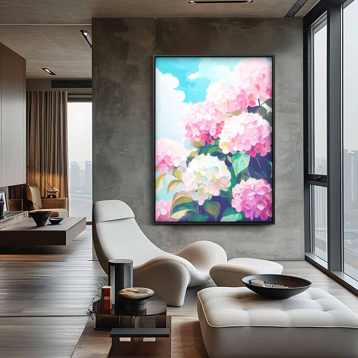 Bloeiende Hortensia's Kunstwerk-canvas-dibond-plexiglas-wanddecoratie-WallArtistic