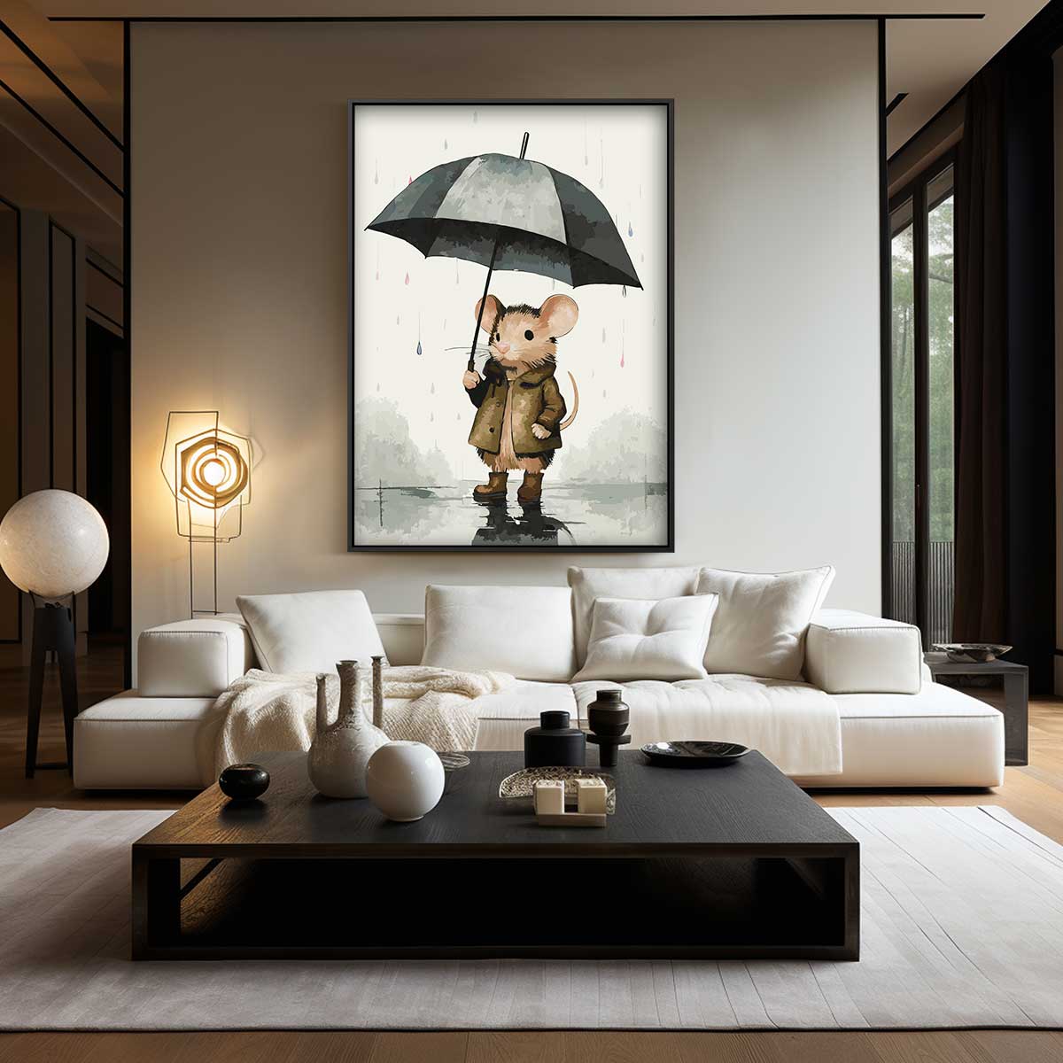 Regenachtige Avonturen van een Muizenvriend Kunstwerk-canvas-dibond-plexiglas-wanddecoratie-WallArtistic