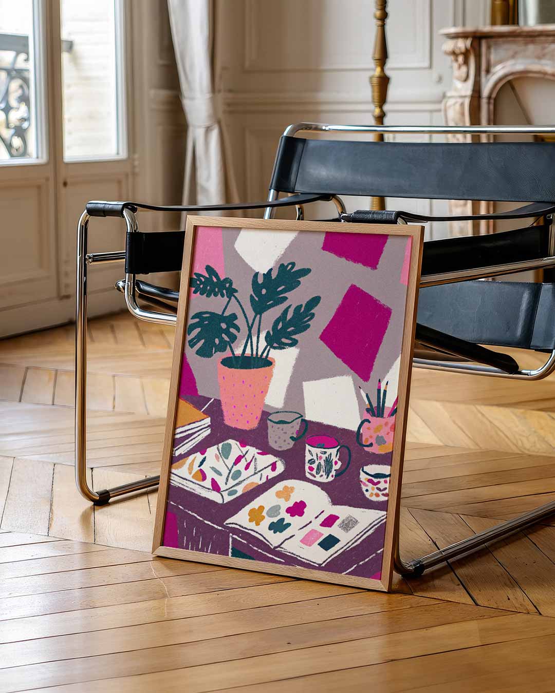Creatieve Werkplek met Kleuren en Patronen Poster