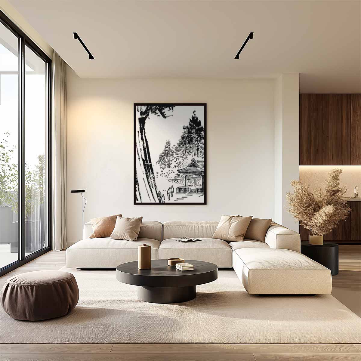 Zen Bos Tempel Illustratie Kunstwerk-canvas-dibond-plexiglas-wanddecoratie-WallArtistic
