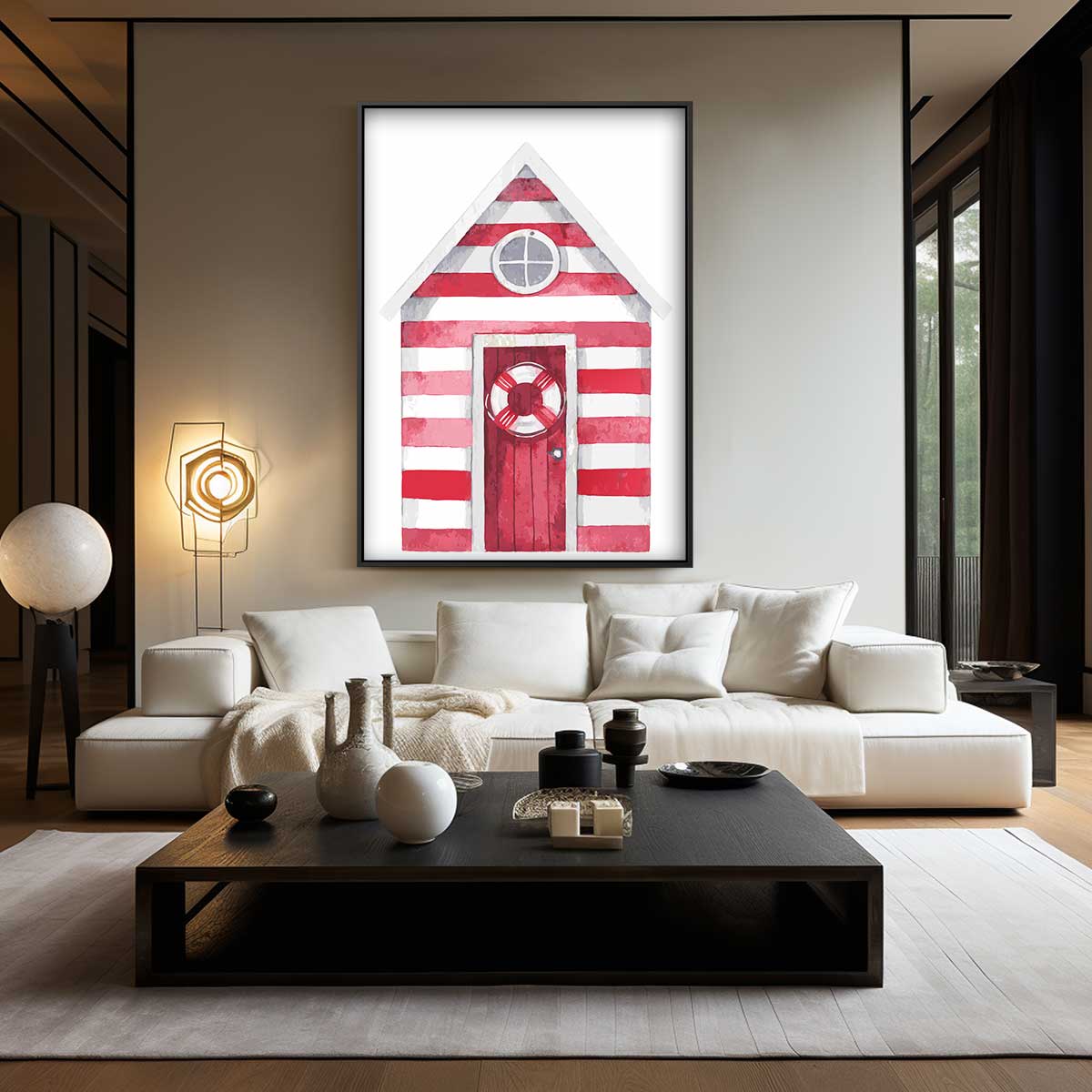Strandhuisje in Strepen Kunstwerk-canvas-dibond-plexiglas-wanddecoratie-WallArtistic