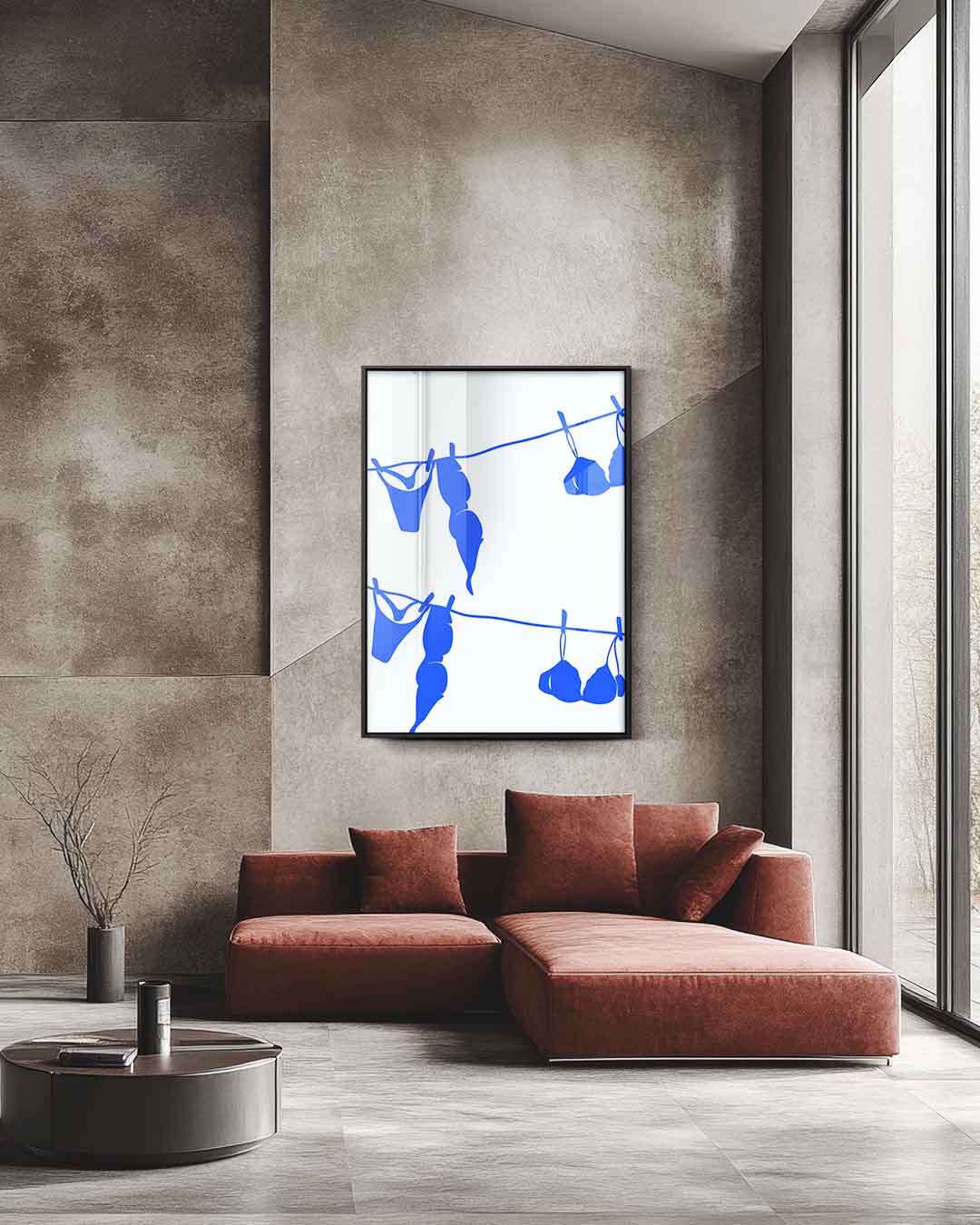Blauwe Lingerie op de Lijn Kunstwerk-canvas-dibond-plexiglas-wanddecoratie-WallArtistic