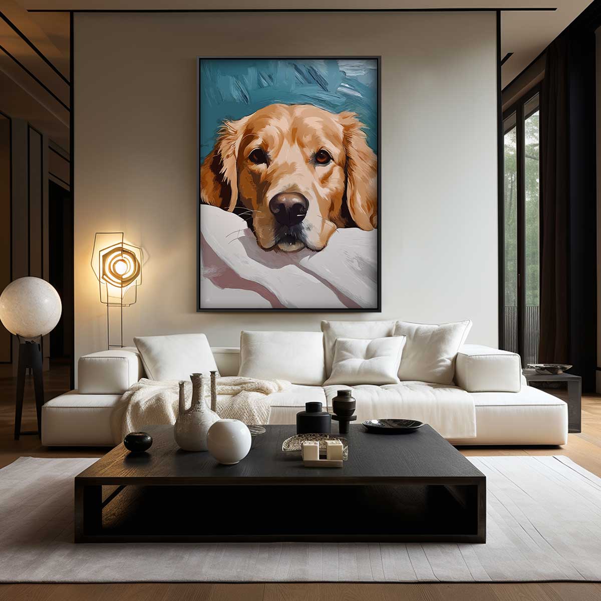 Schattige Hond aan het Chillen Kunstwerk-canvas-dibond-plexiglas-wanddecoratie-WallArtistic