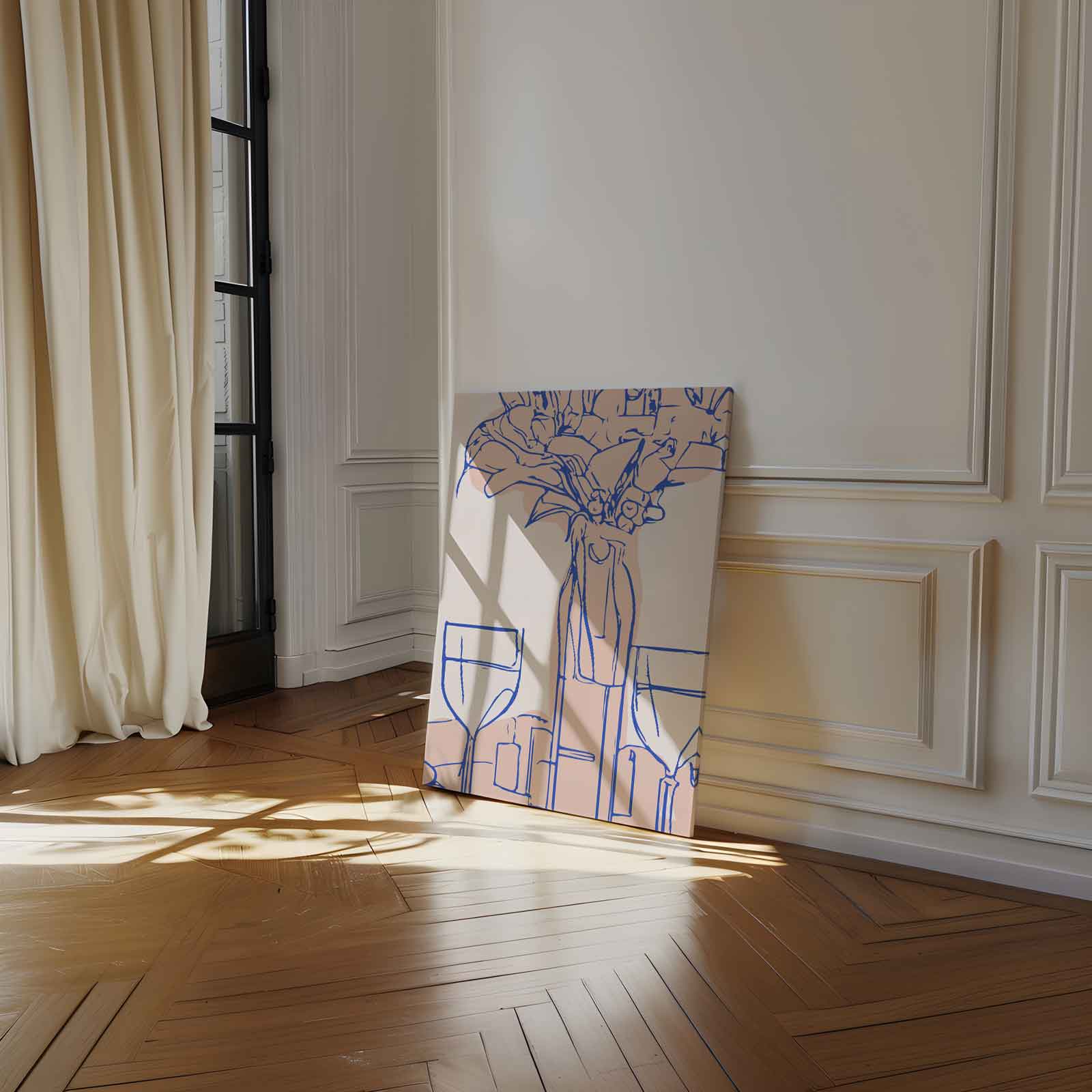 Stilleven met Wijn en Bloemen Kunstwerk-canvas-dibond-plexiglas-wanddecoratie-WallArtistic