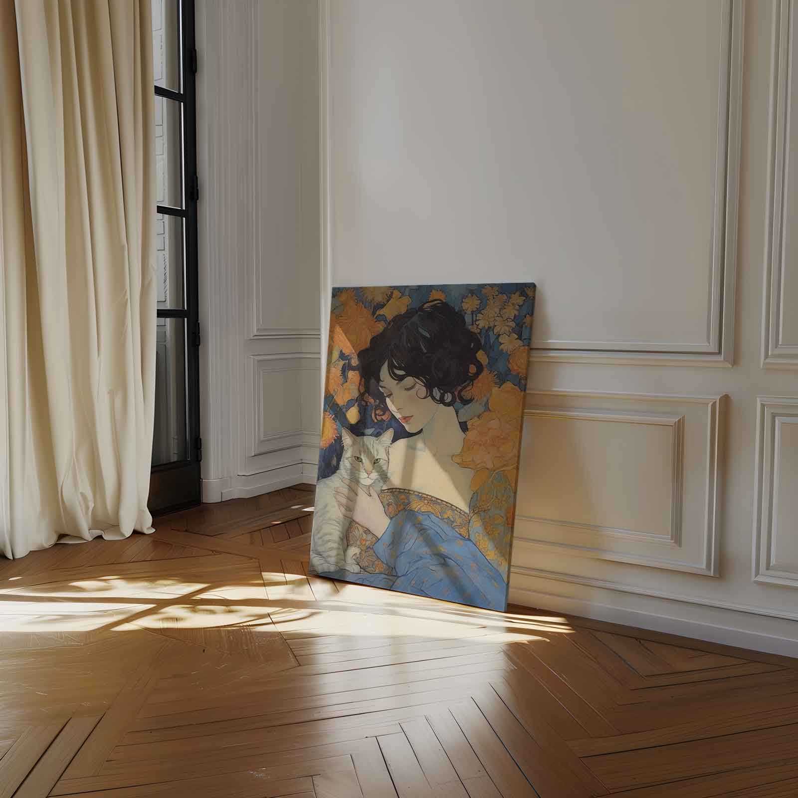 Dromerige Vriendschap met Kat Kunstwerk-canvas-dibond-plexiglas-wanddecoratie-WallArtistic