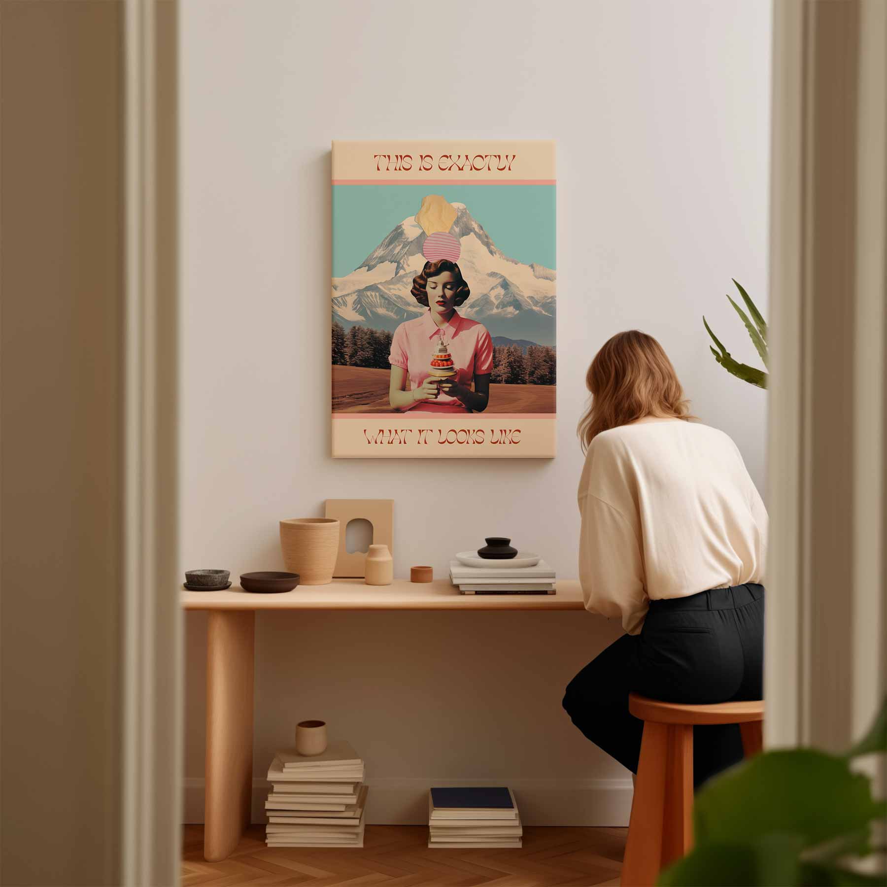 Surrealistische Dame met IJs Kunstwerk-canvas-dibond-plexiglas-wanddecoratie-WallArtistic