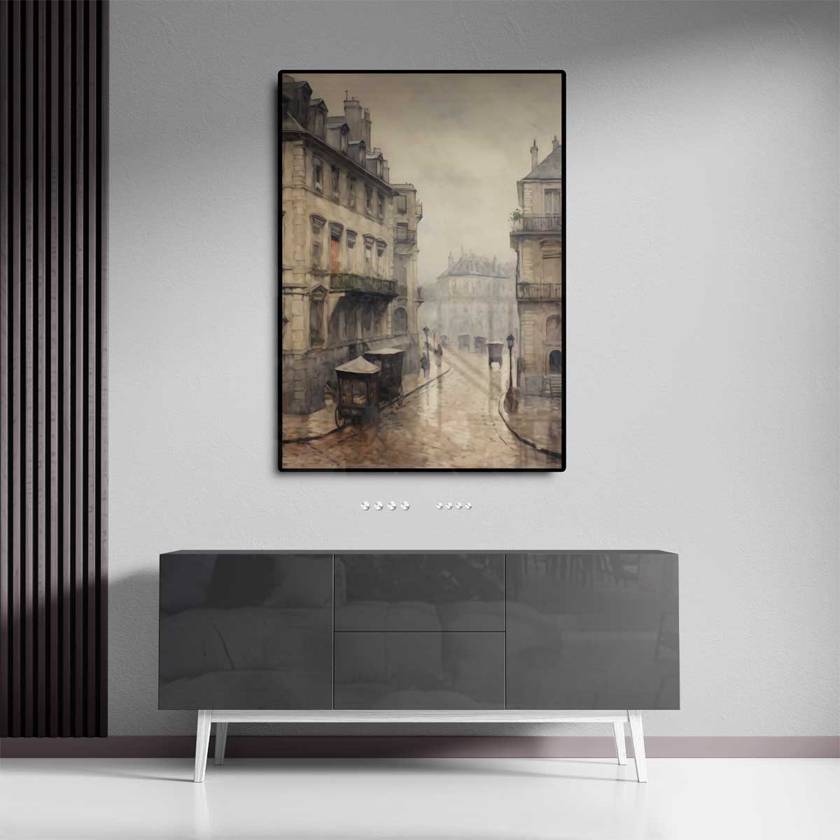 Mistige Straat in Parijs Kunstwerk-canvas-dibond-plexiglas-wanddecoratie-WallArtistic