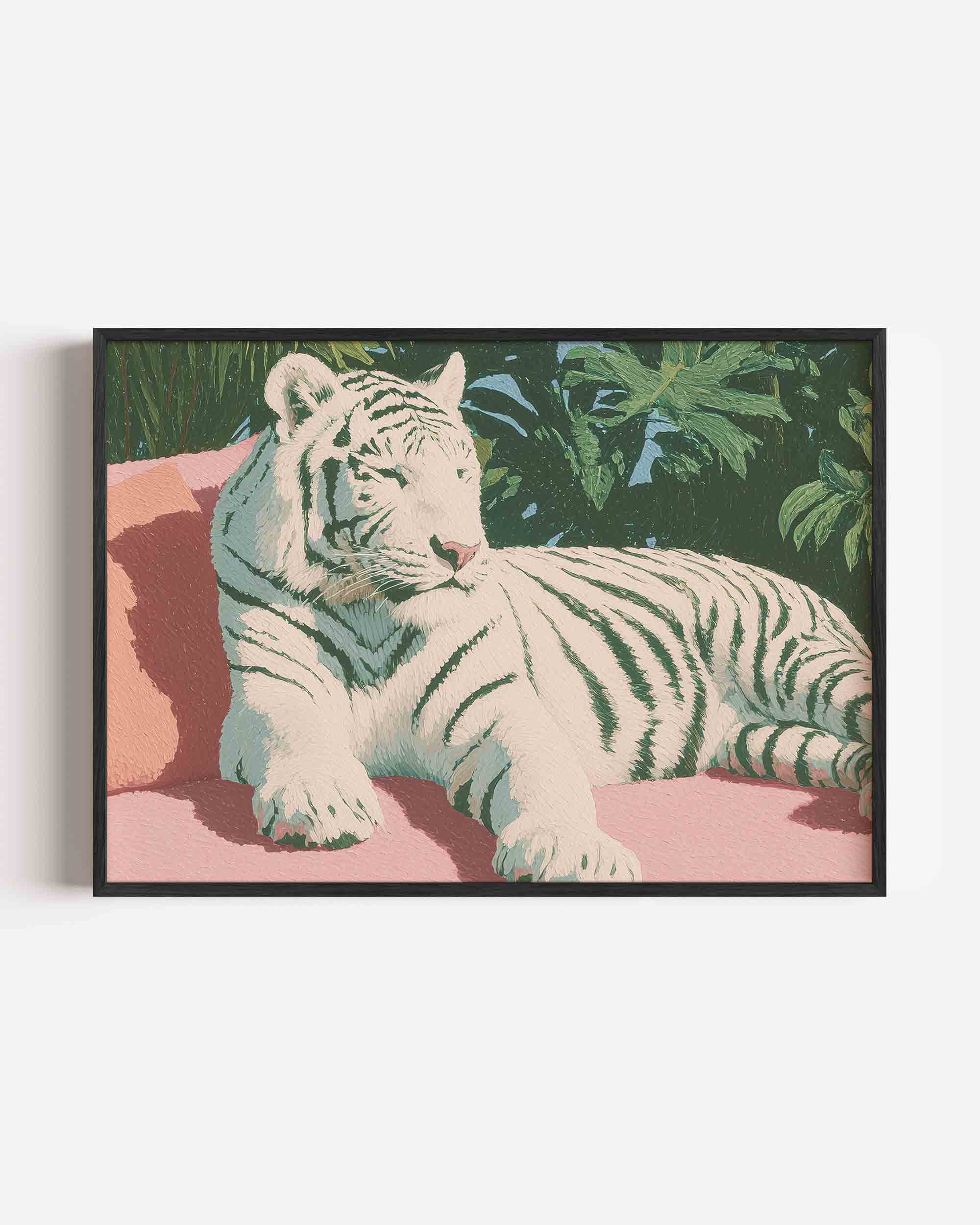 Witte tijger op roze bank Poster