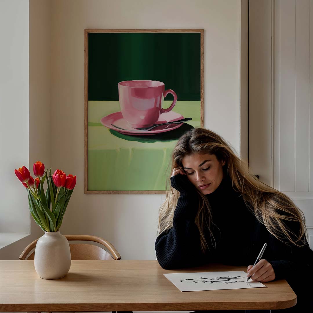 Roze Koffiekop Stilleven Poster-WallArtistic