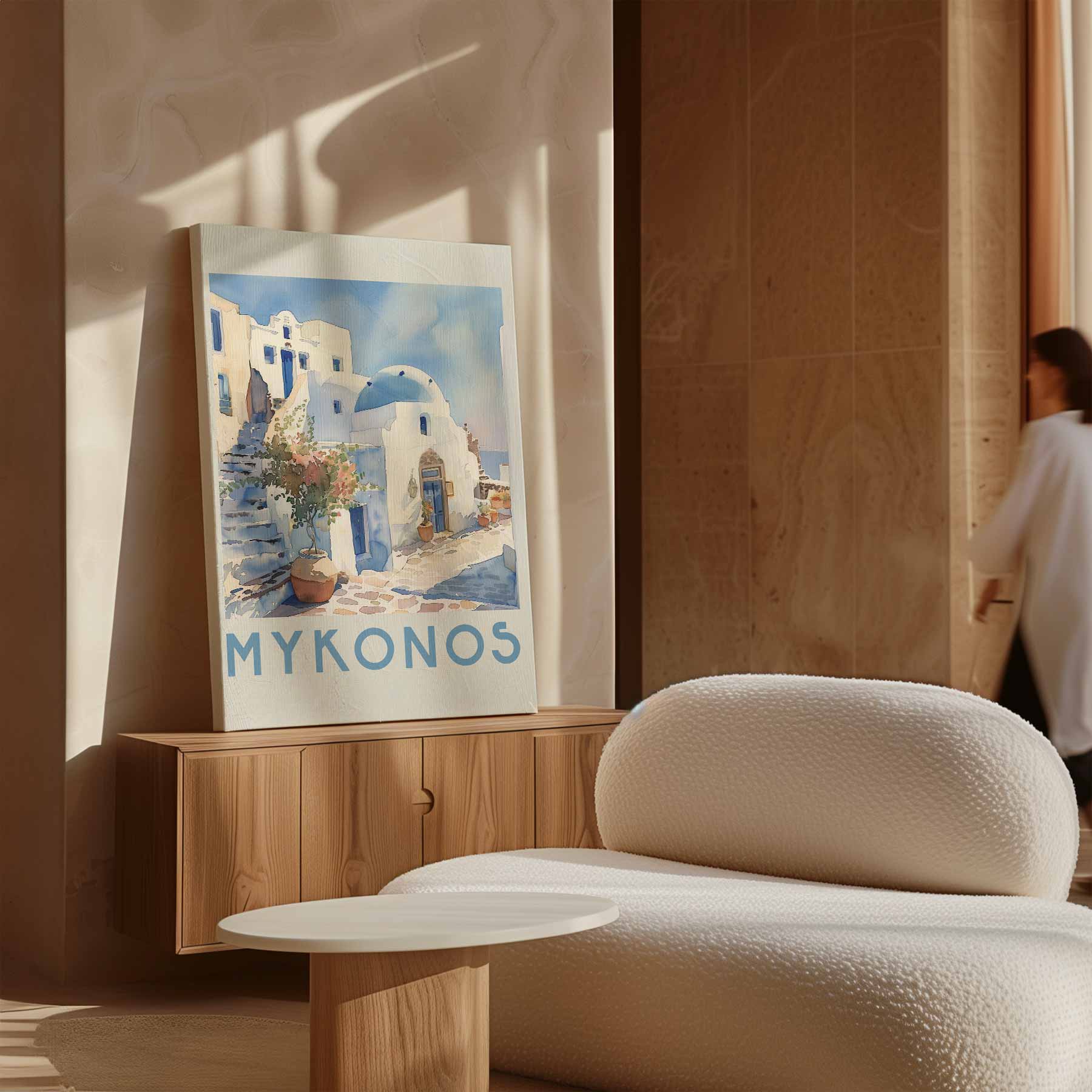 Mykonos in Waterverf Kunstwerk-canvas-dibond-plexiglas-wanddecoratie-WallArtistic