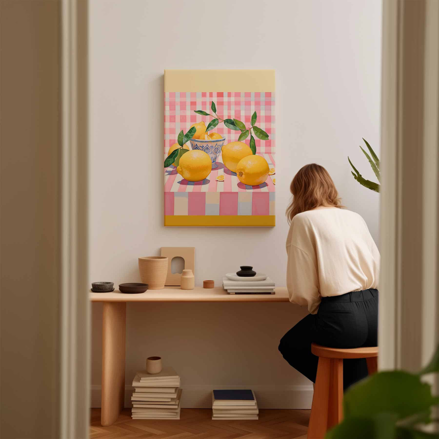 Citroenen in Speelse Strepen Kunstwerk-canvas-dibond-plexiglas-wanddecoratie-WallArtistic