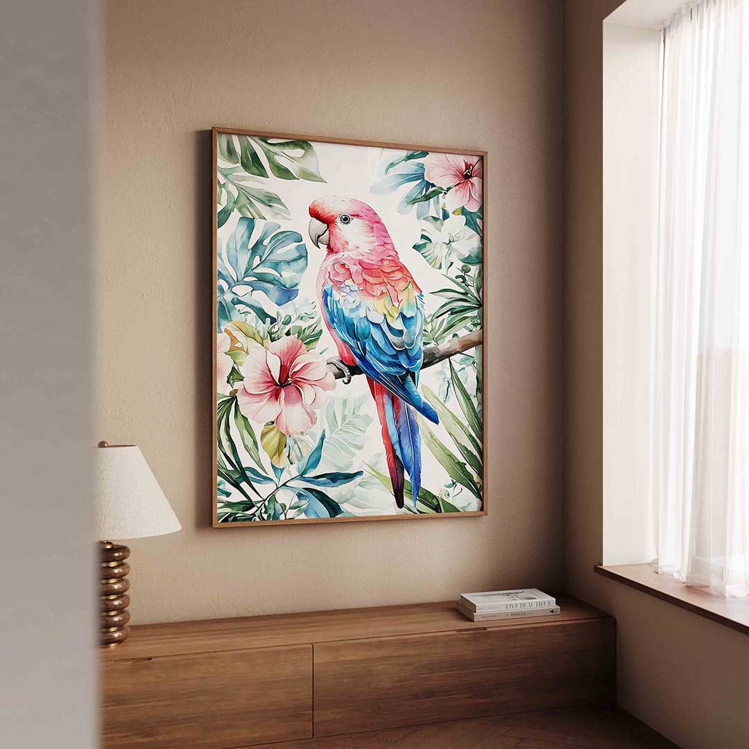 Papegaai en bloemen Poster