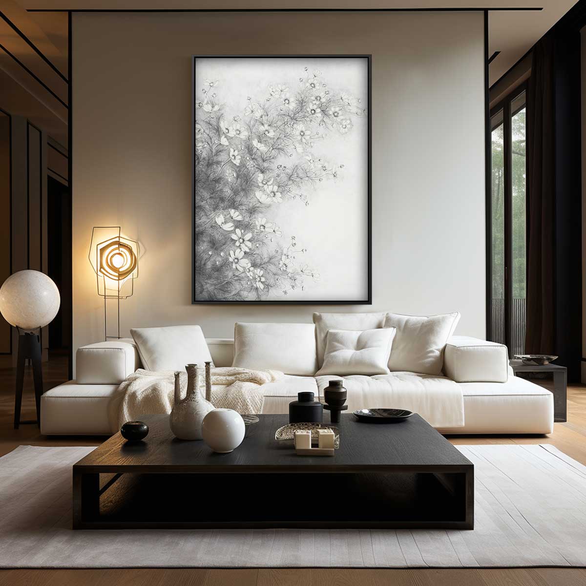 Bloemenpracht in Zwart en Wit Kunstwerk-canvas-dibond-plexiglas-wanddecoratie-WallArtistic