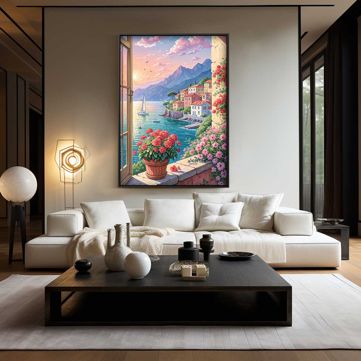 Mediterraans Uitzicht bij Zonsondergang Kunstwerk-canvas-dibond-plexiglas-wanddecoratie-WallArtistic